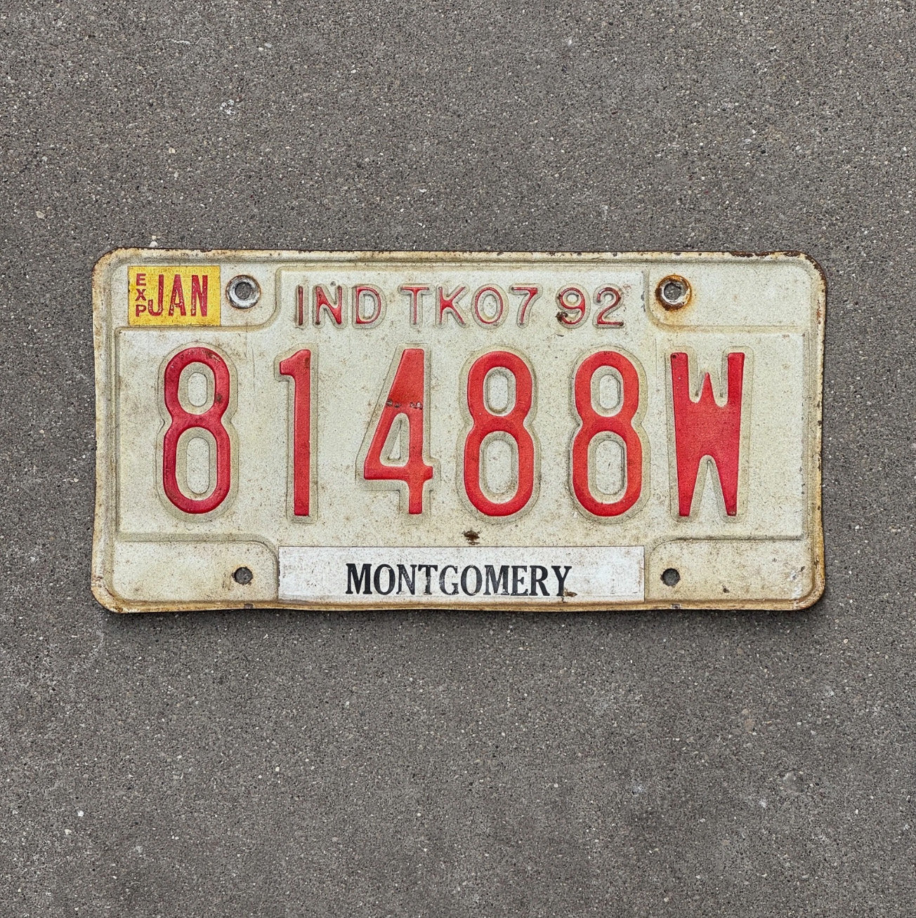 Photo of a 1992 Indiana Truck License Plate Auto Tag Garage Decor 81488 W