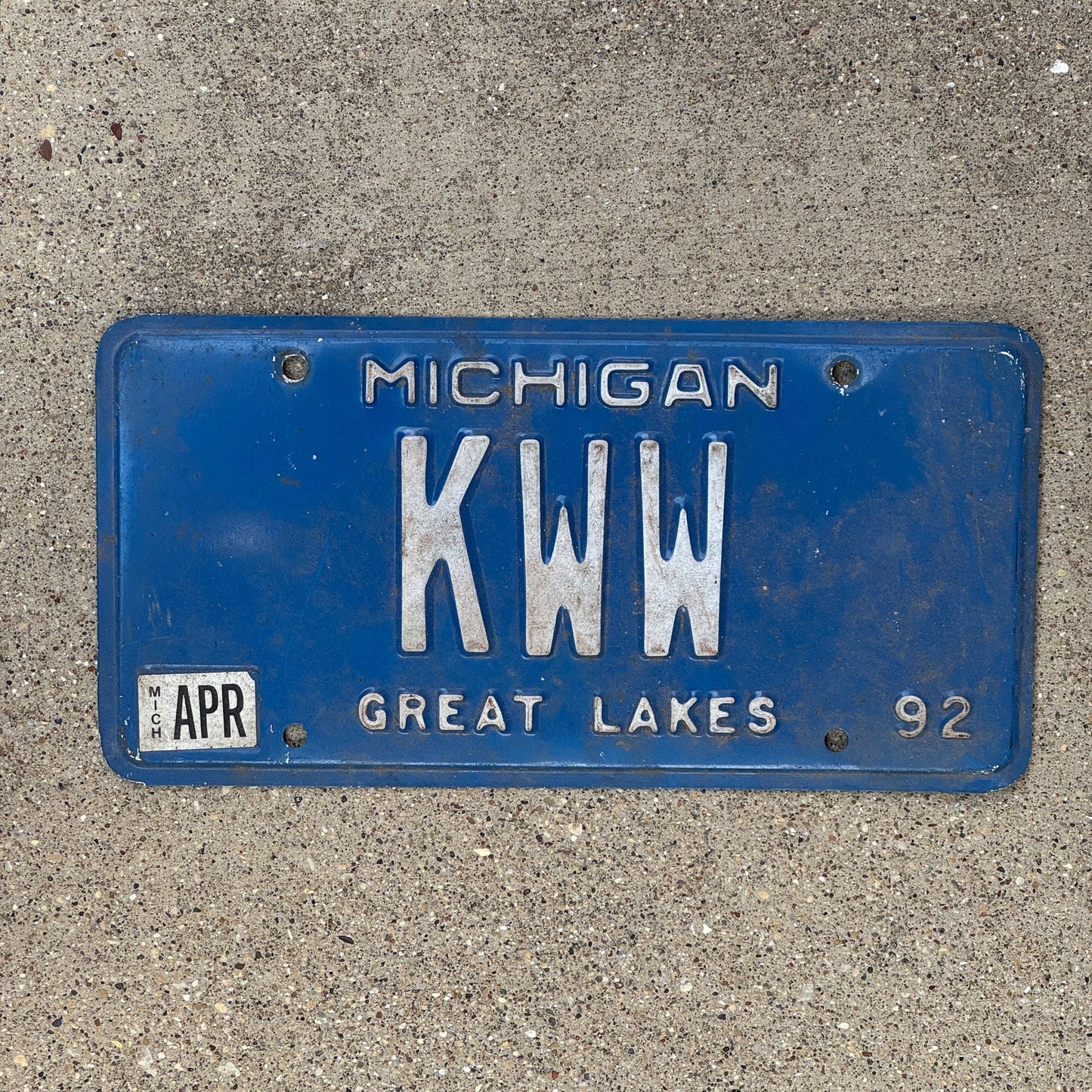 Photo of a 1992 Michigan Vanity License Plate Auto Tag Garage Decor Vintage KWW