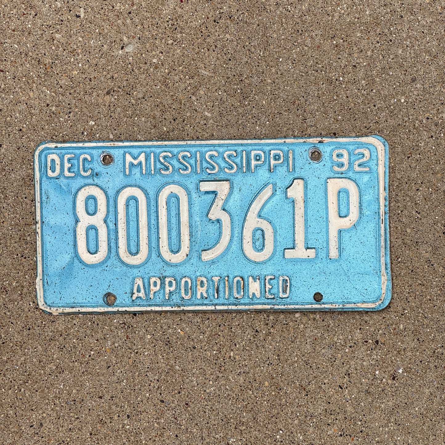 Photo of a 1992 Mississippi Apportioned License Plate Auto Tag Garage Decor Vintage 800361 P