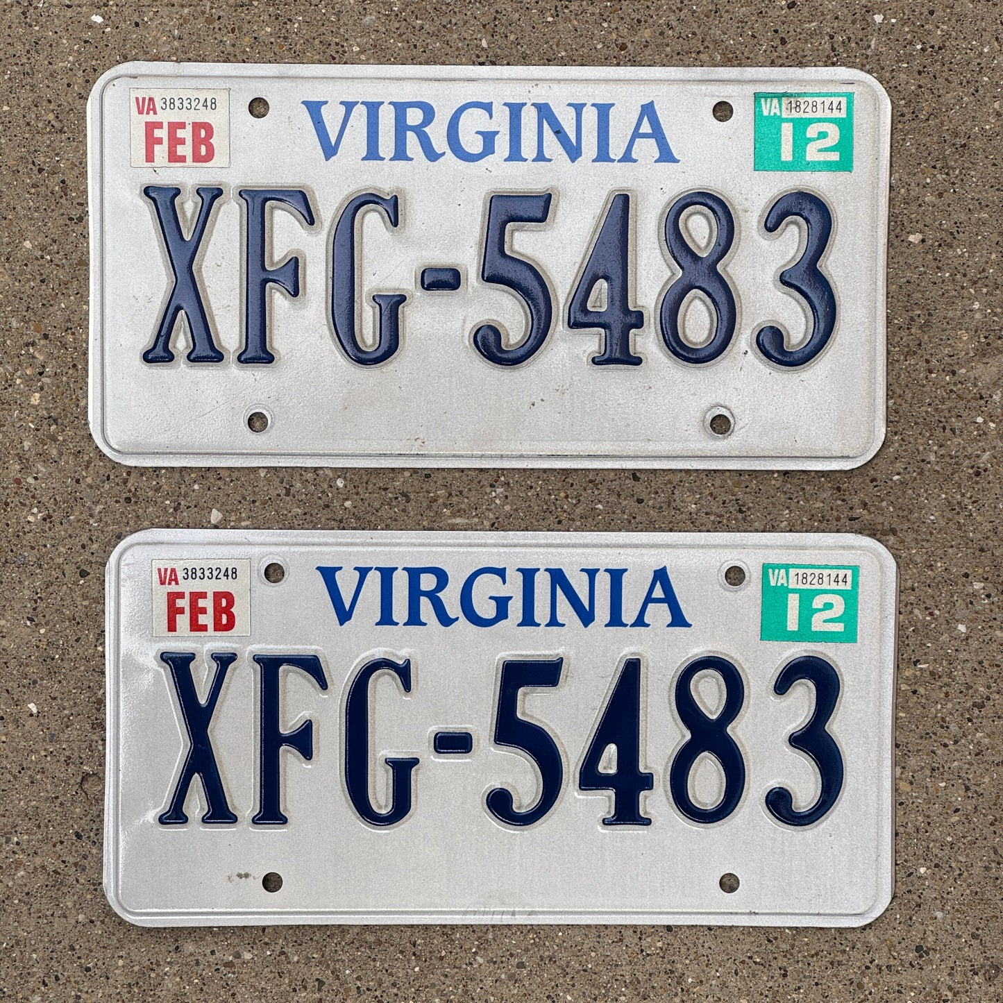Photo of a 1992 Virginia License Plate Pair Auto Tag Garage Decor Vintage XFG 5483