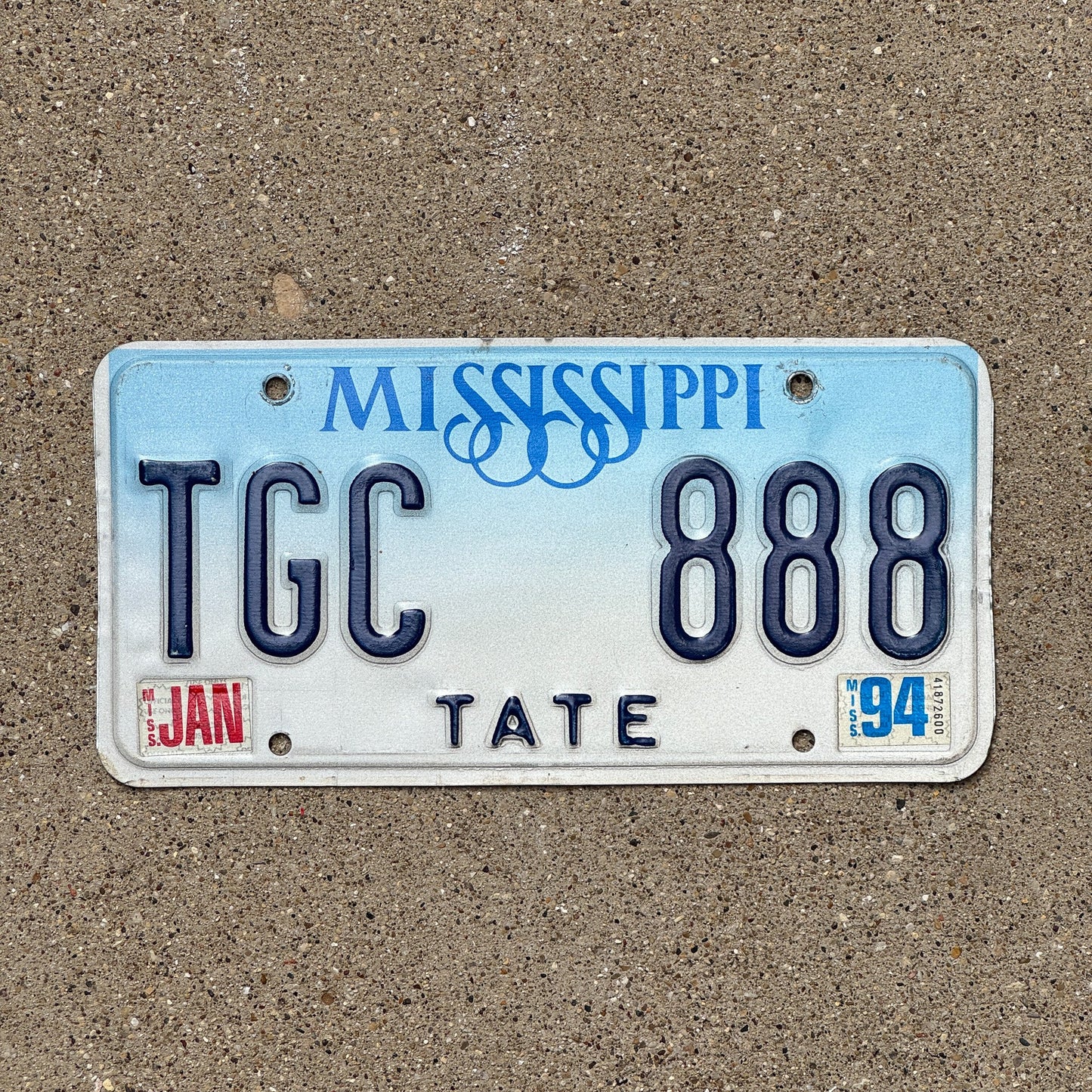 Photo of a 1993 1994 Mississippi License Plate Auto Tag Garage Decor Vintage Repeat Repeating TGC 888