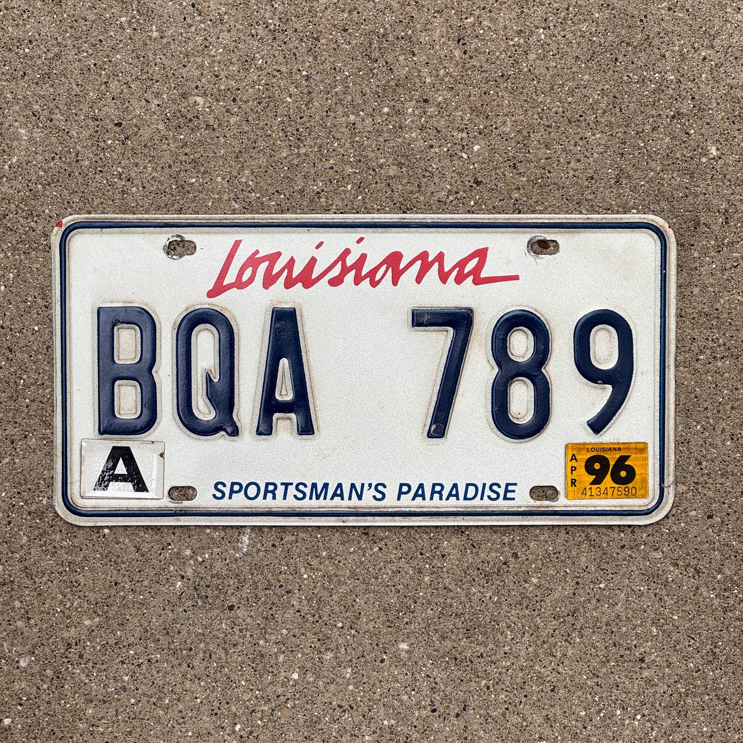 Photo of a 1993 1996 Louisiana License Plate Auto Tag Garage Decor Vintage BQA 789