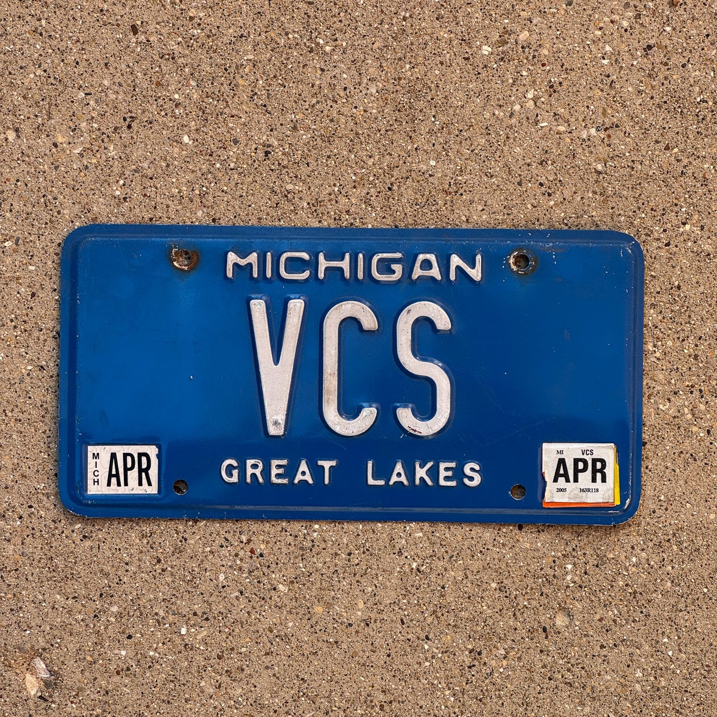 Photo of a 1993 2005 Michigan Vanity License Plate Auto Tag Garage Decor Vintage Initials Name VCS