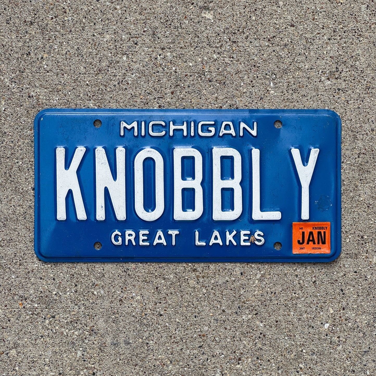 Photo of a 1993 2007 Michigan Vanity License Plate Auto Tag Garage Decor Vintage KNOBBLY with original patina