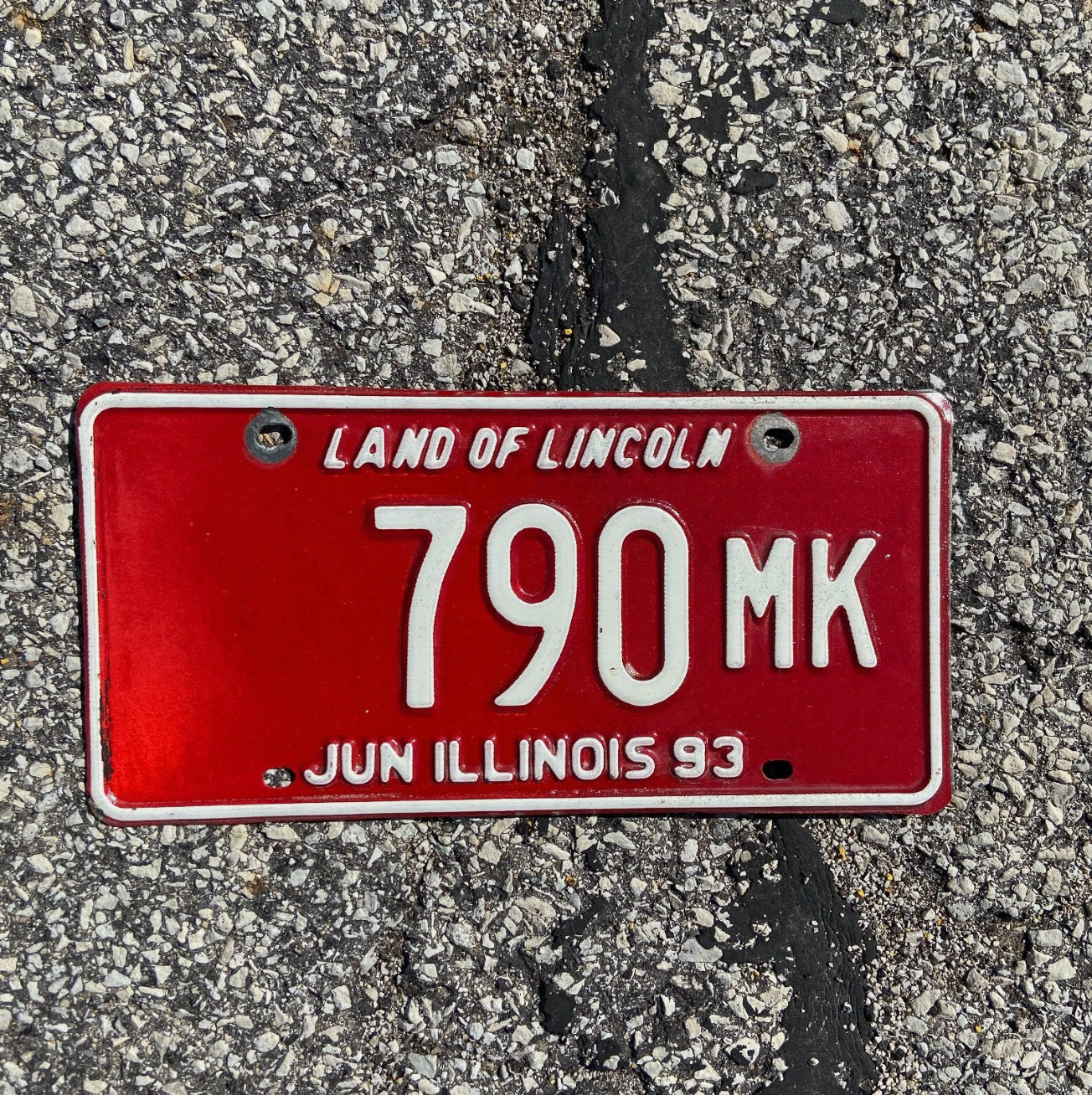 Photo of a 1993 Illinois Truck Mileage Tax License Plate Auto Tag 1 Garage Decor Low Number 790 MK