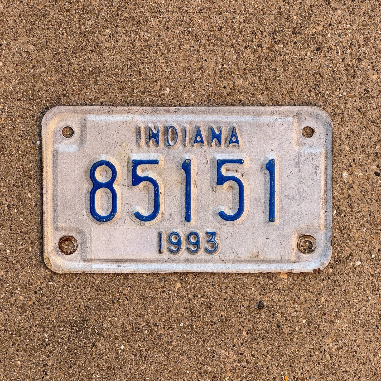 Photo of a 1993 Indiana Motorcycle License Plate Auto Tag Garage Decor Vintage 85151