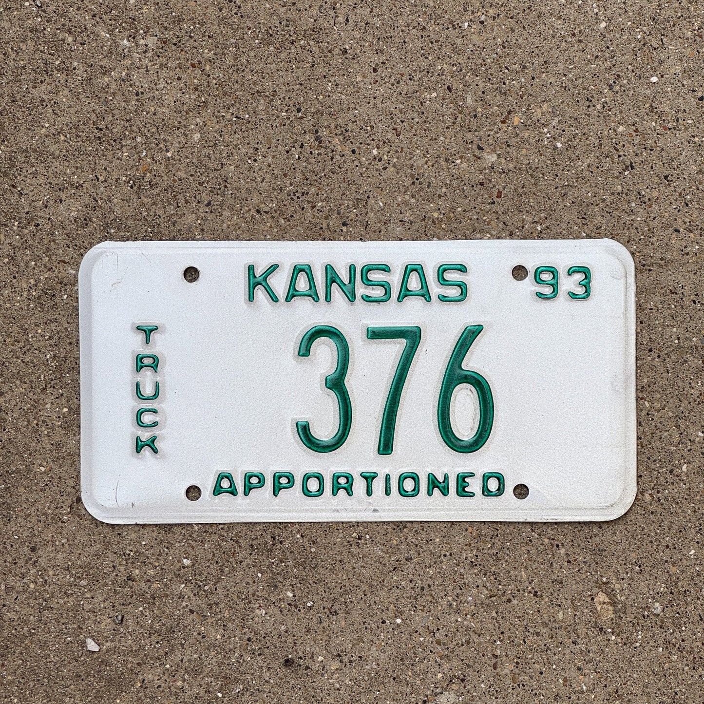 Photo of a 1993 Kansas Apportioned License Plate Auto Tag Garage Decor Vintage 376