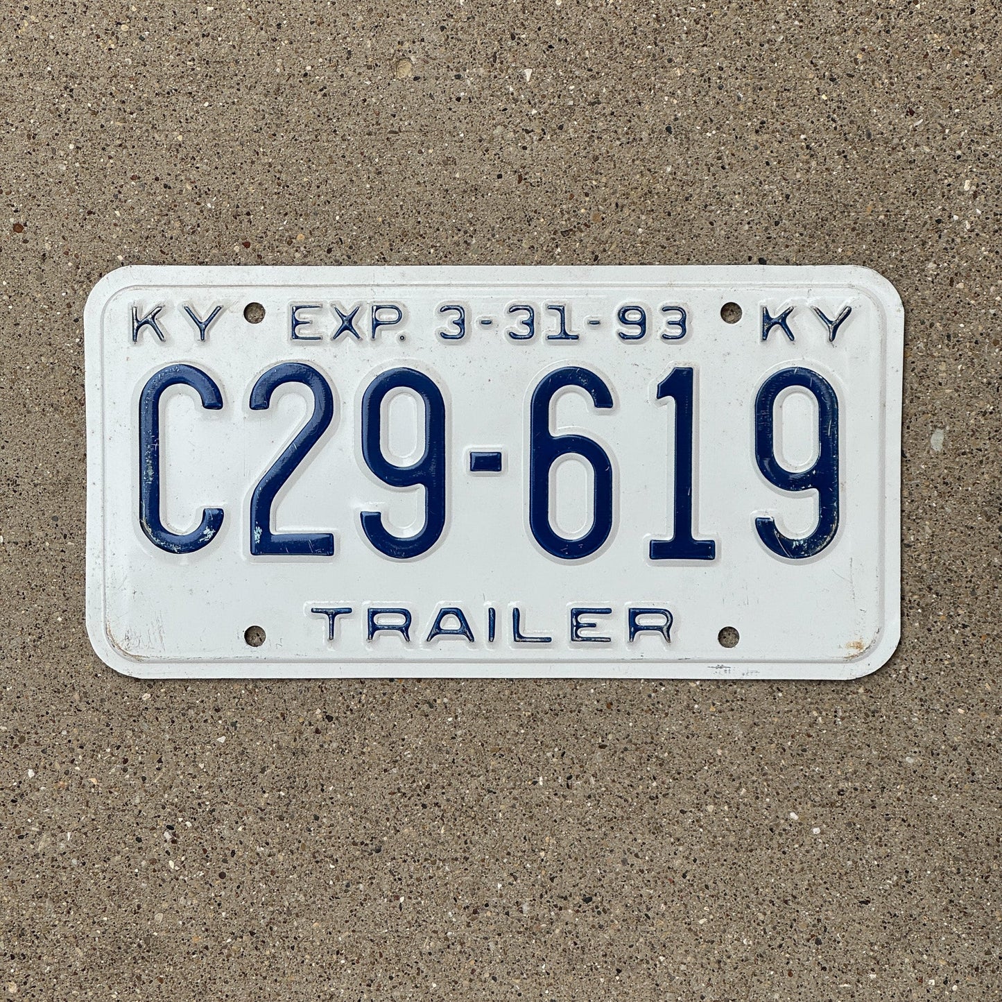 Photo of a 1993 Kentucky Trailer License Plate Auto Tag Garage Decor Vintage C29 619