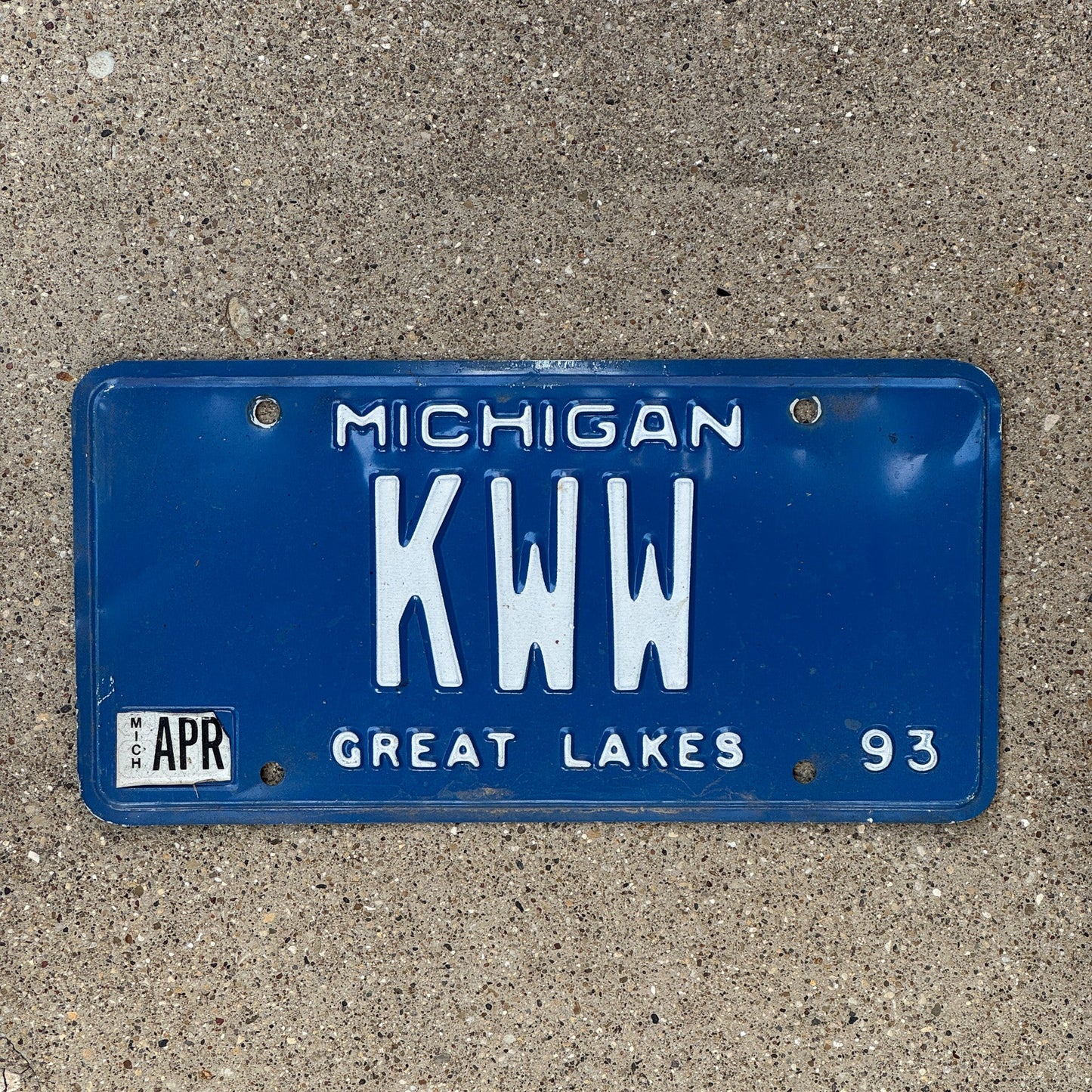 Photo of a 1993 Michigan Vanity License Plate Auto Tag Garage Decor Vintage KWW