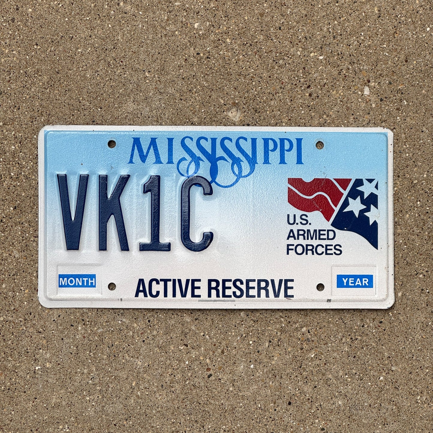 Photo of a 1993 Mississippi ACTIVE RESERVE License Plate Auto Tag Garage Decor Vintage Military VK1C