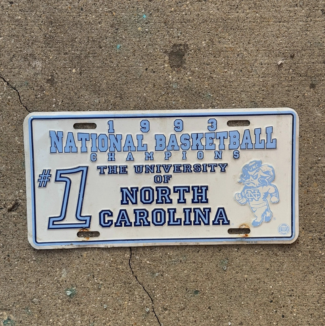 Photo of a 1993 North Carolina Booster License Plate Auto Tag Garage Decor Vintage UNC Basketball NCAA Champs #1