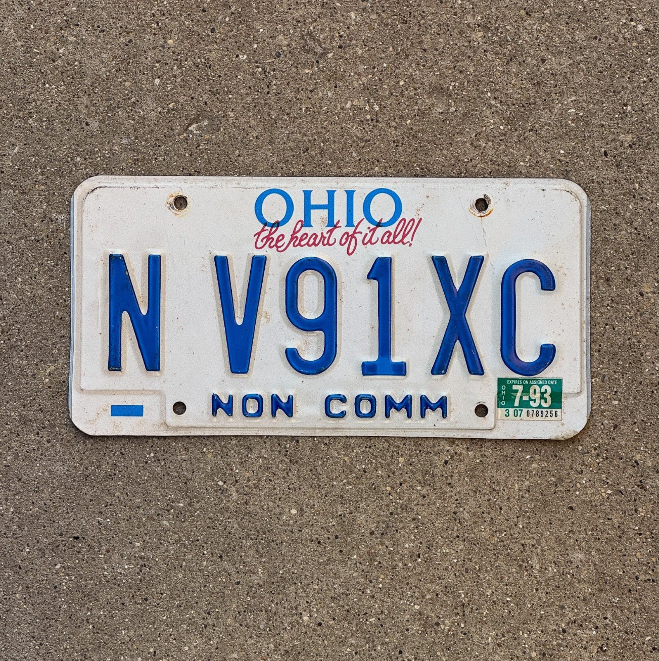 Photo of a 1993 Ohio Non Commercial License Plate Auto Tag Garage Decor N V91XC