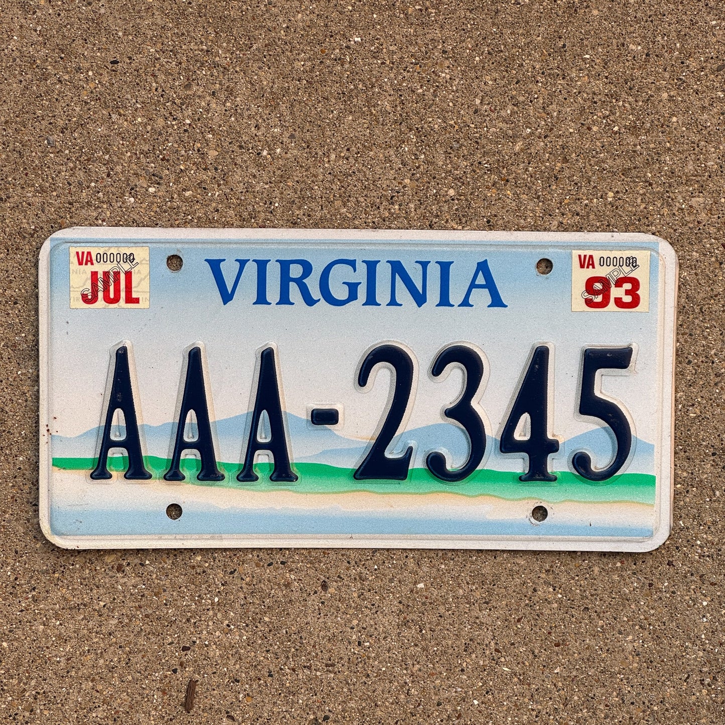 Photo of a 1993 Virginia Graphic / Specialty License Plate Auto Tag Garage Decor Vintage Scenic Base AAA 2345