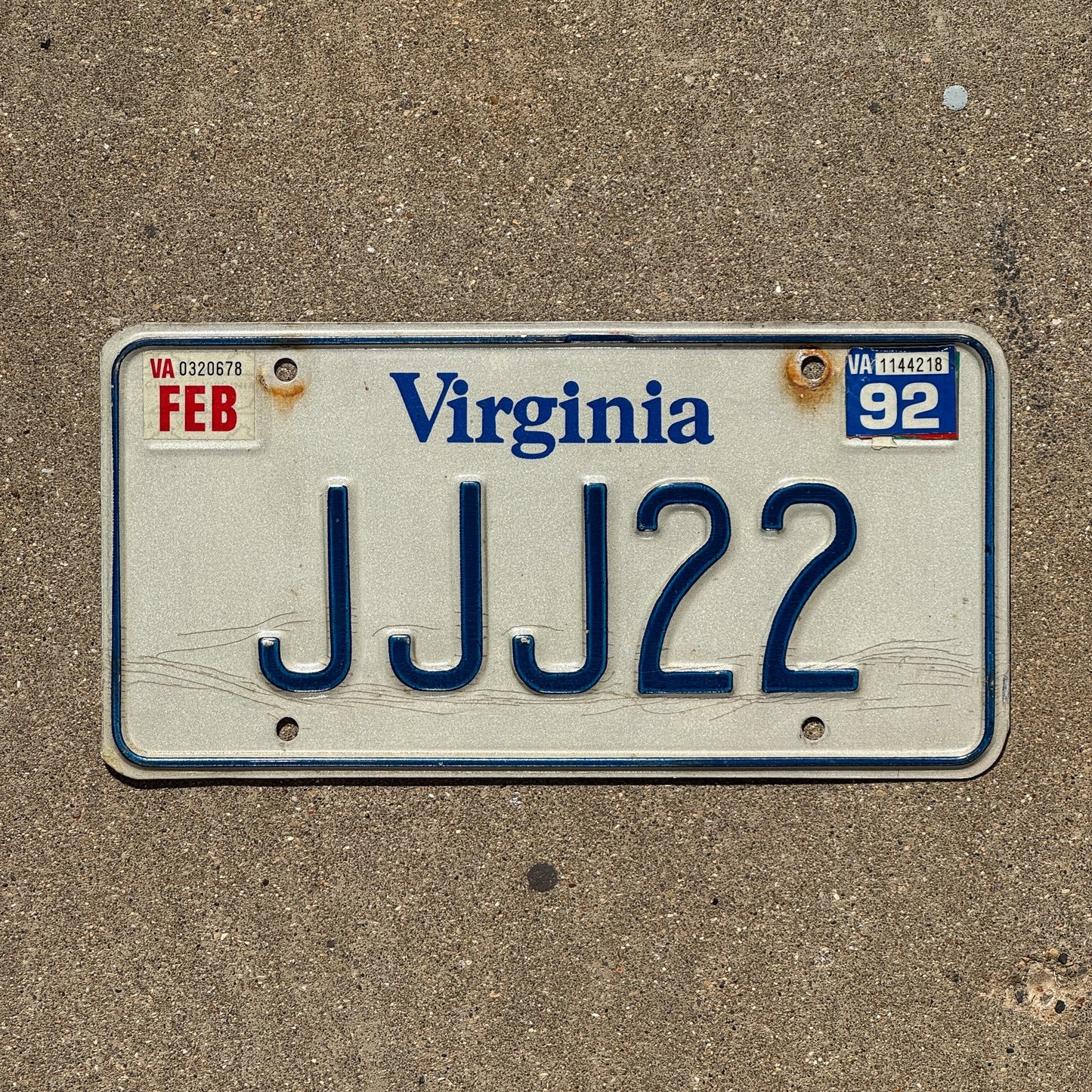 Photo of a 1994 1992 Virginia License Plate Auto Tag Garage Decor Vintage Repeat Repeating JJJ 22