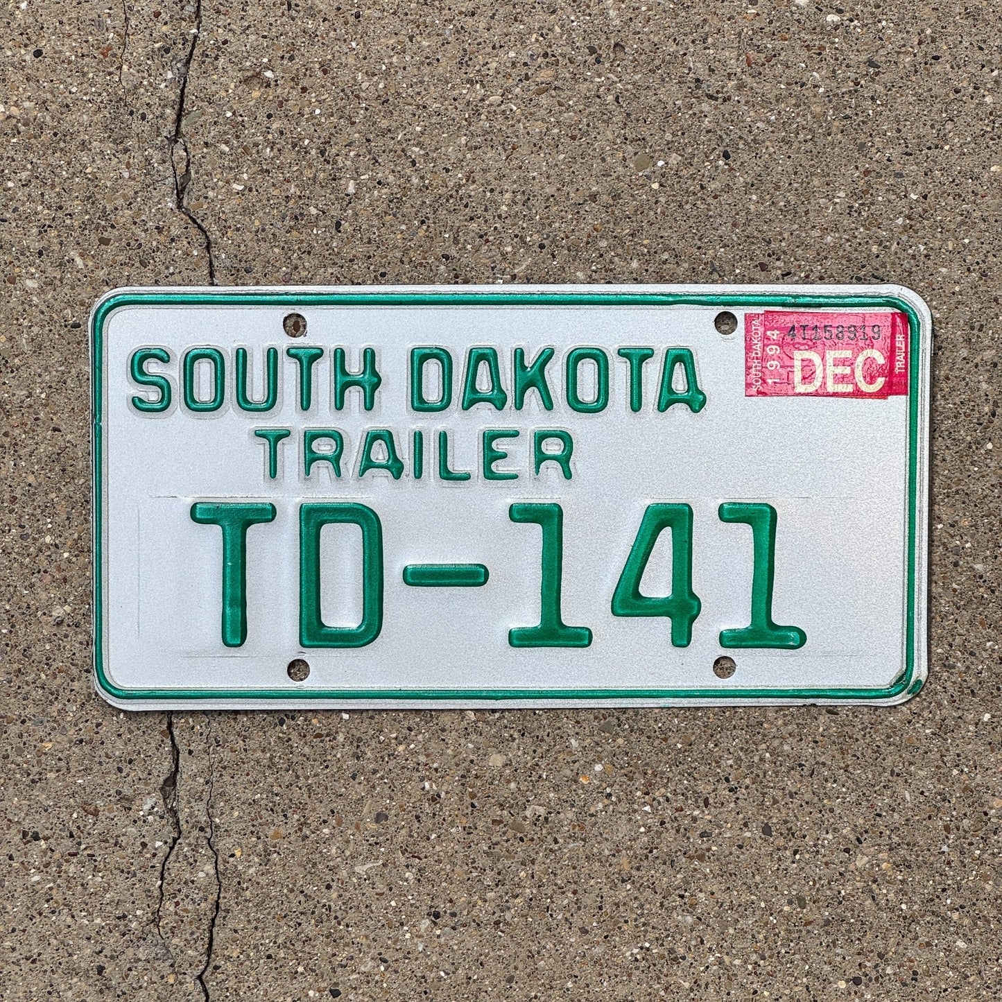 Photo of a 1994 South Dakota Trailer License Plate Auto Tag 1 Garage Decor TD 141