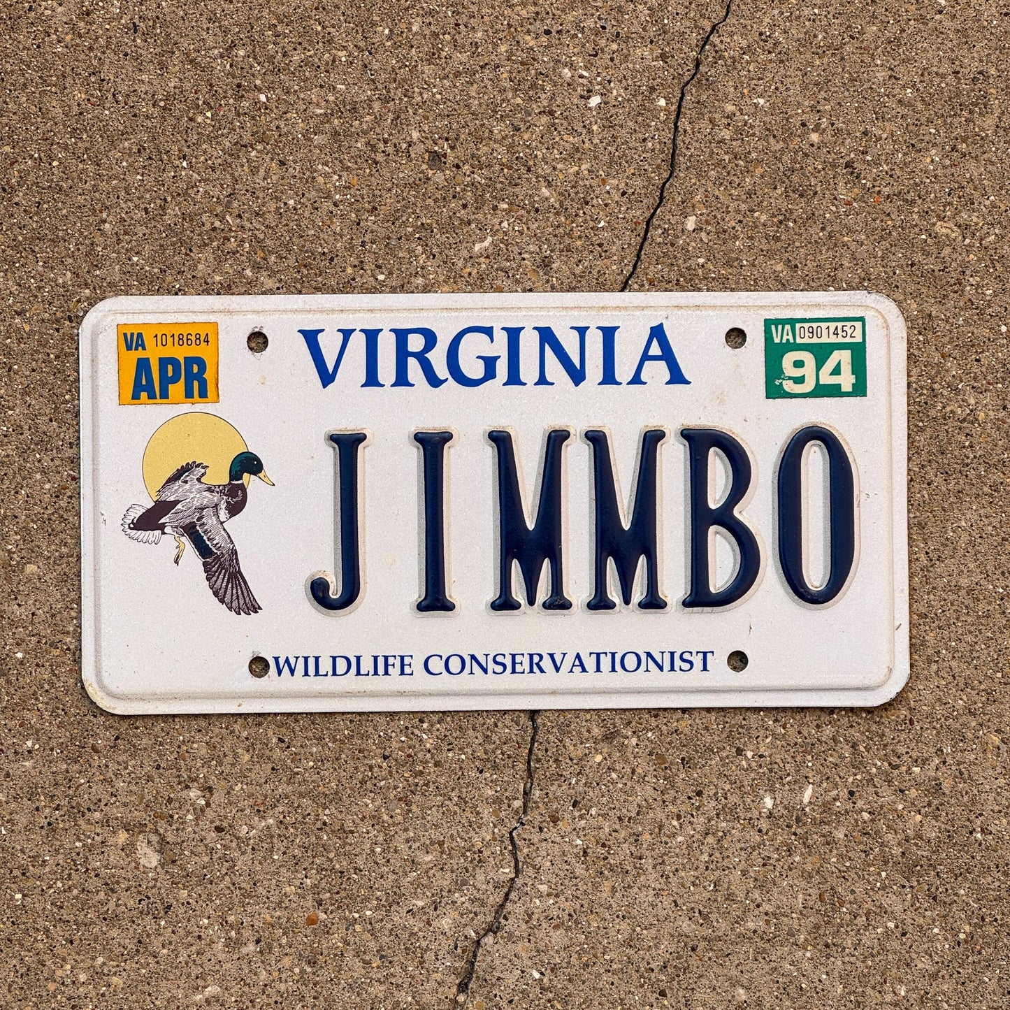 Photo of a 1994 Virginia Graphic / Specialty License Plate Auto Tag Garage Decor Vintage Jimbo Wildlife Conservation Duck JIMMBO