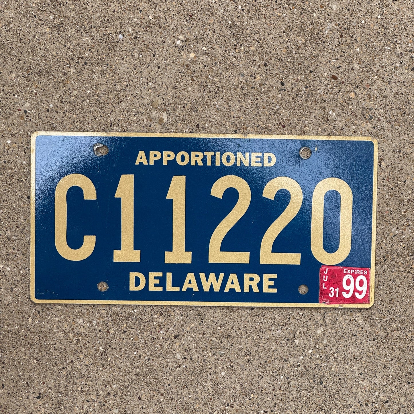 Photo of a 1995 1999 Delaware Apportioned License Plate Auto Tag Garage Decor Vintage C 11220