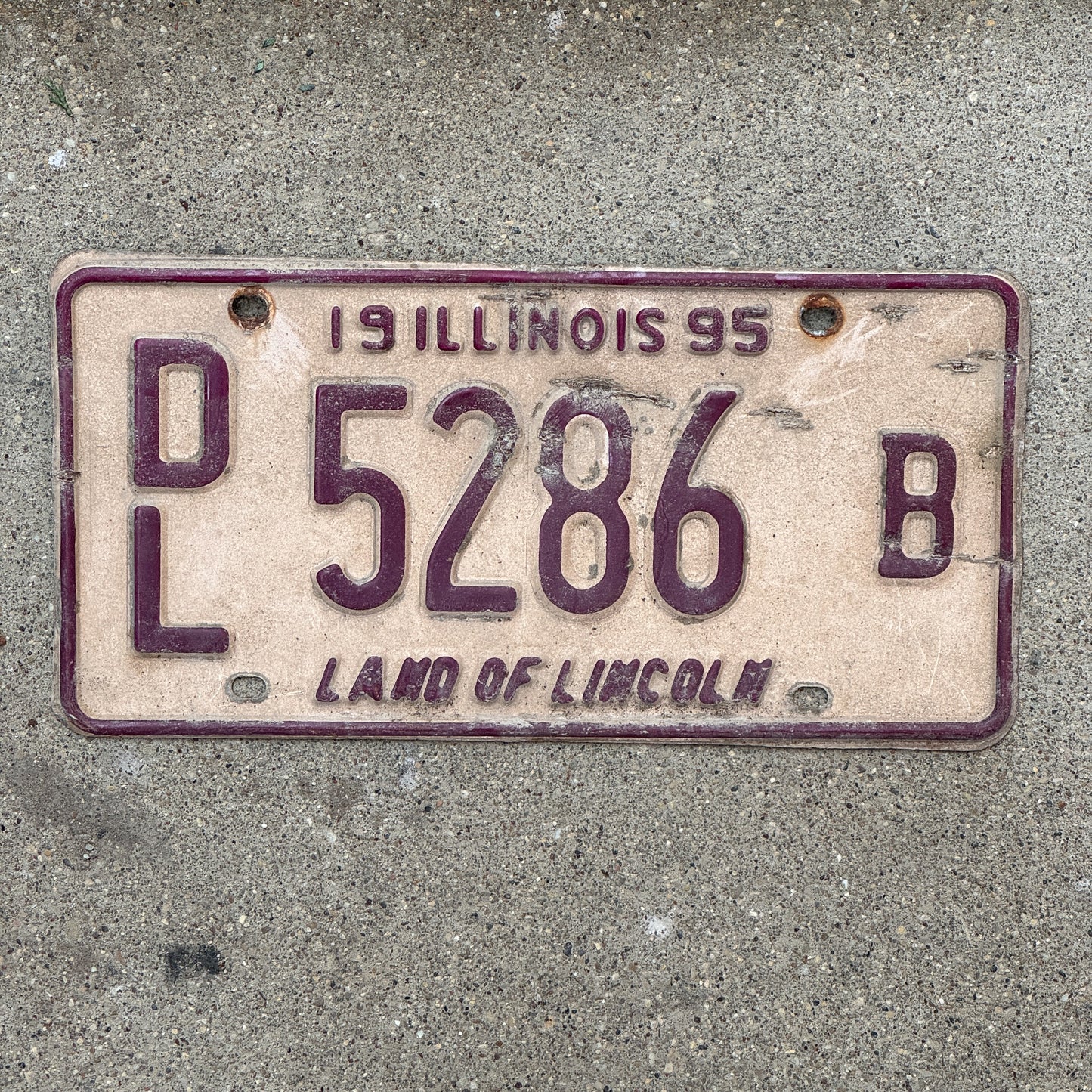 Photo of a 1995 Illinois Dealer License Plate Auto Tag 2 Vintage Garage 5286 B with original patina