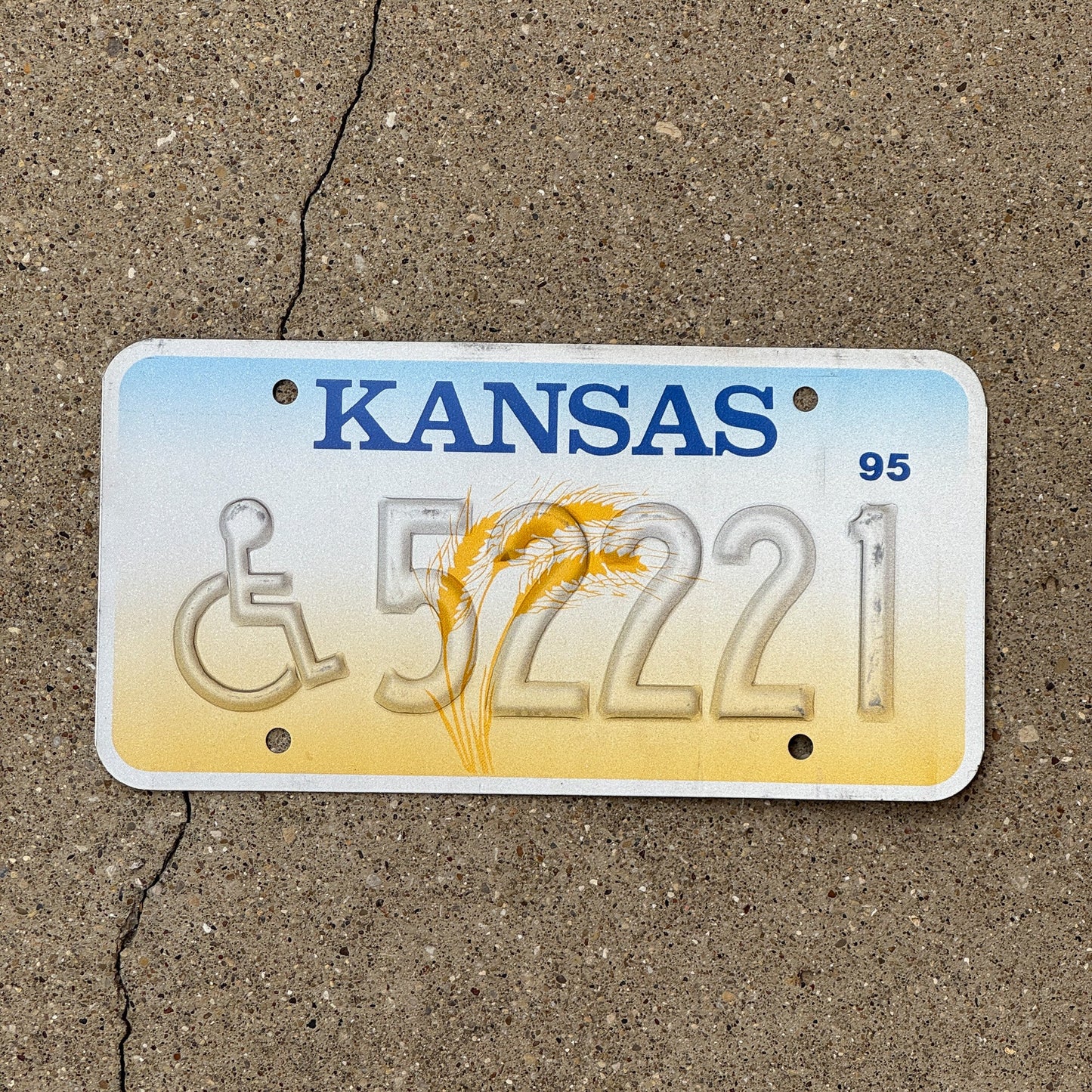 Photo of a 1995 Kansas Handicapped Error License Plate Auto Tag Garage Decor Vintage 222 Repeat Repeating 52221