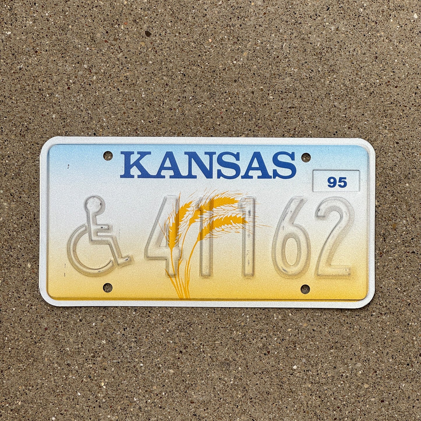 Photo of a 1995 Kansas Handicapped Error License Plate Auto Tag Garage Decor Vintage Misprint 41162