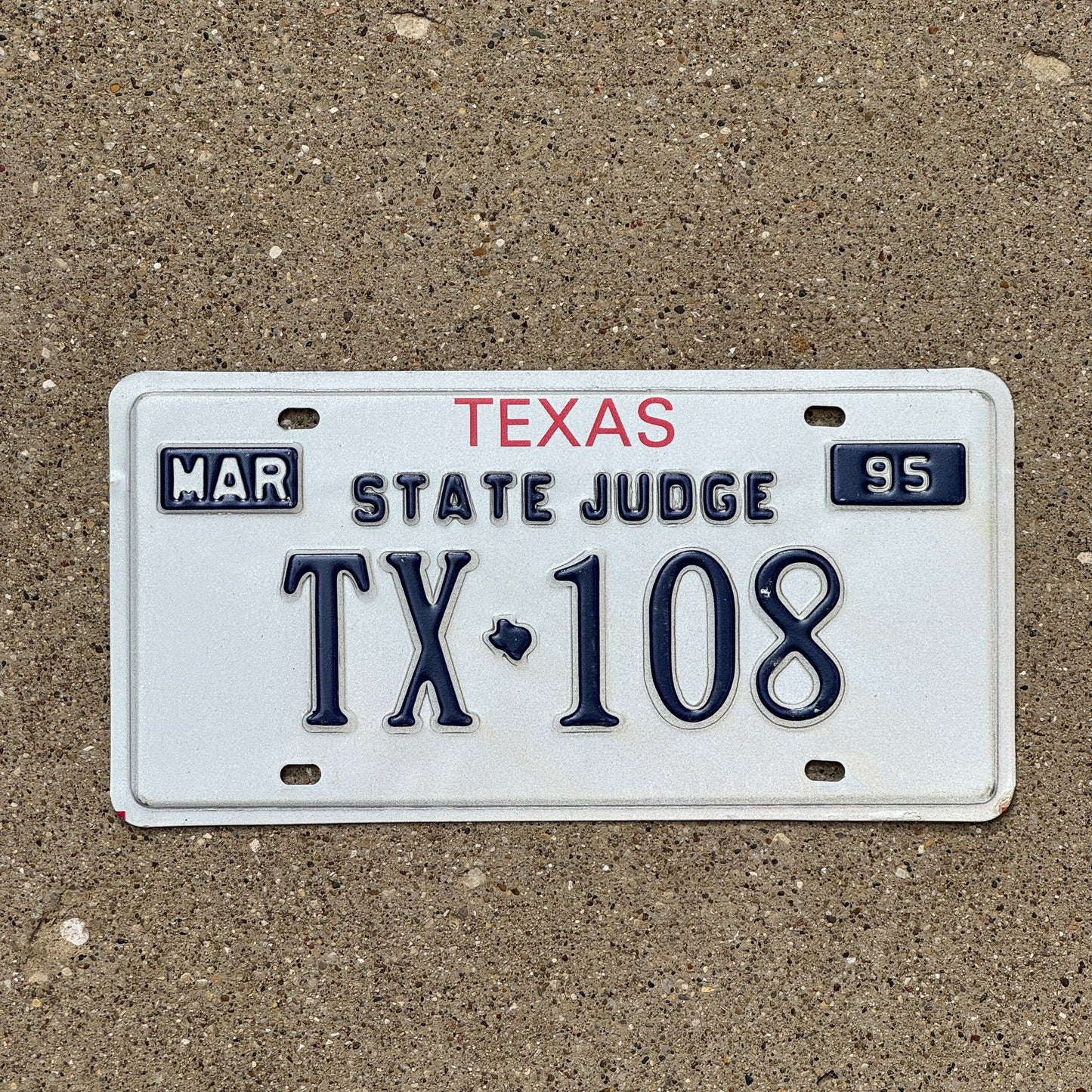 Photo of a 1995 Texas State Judge License Plate Auto Tag Garage Decor Vintage TX 108