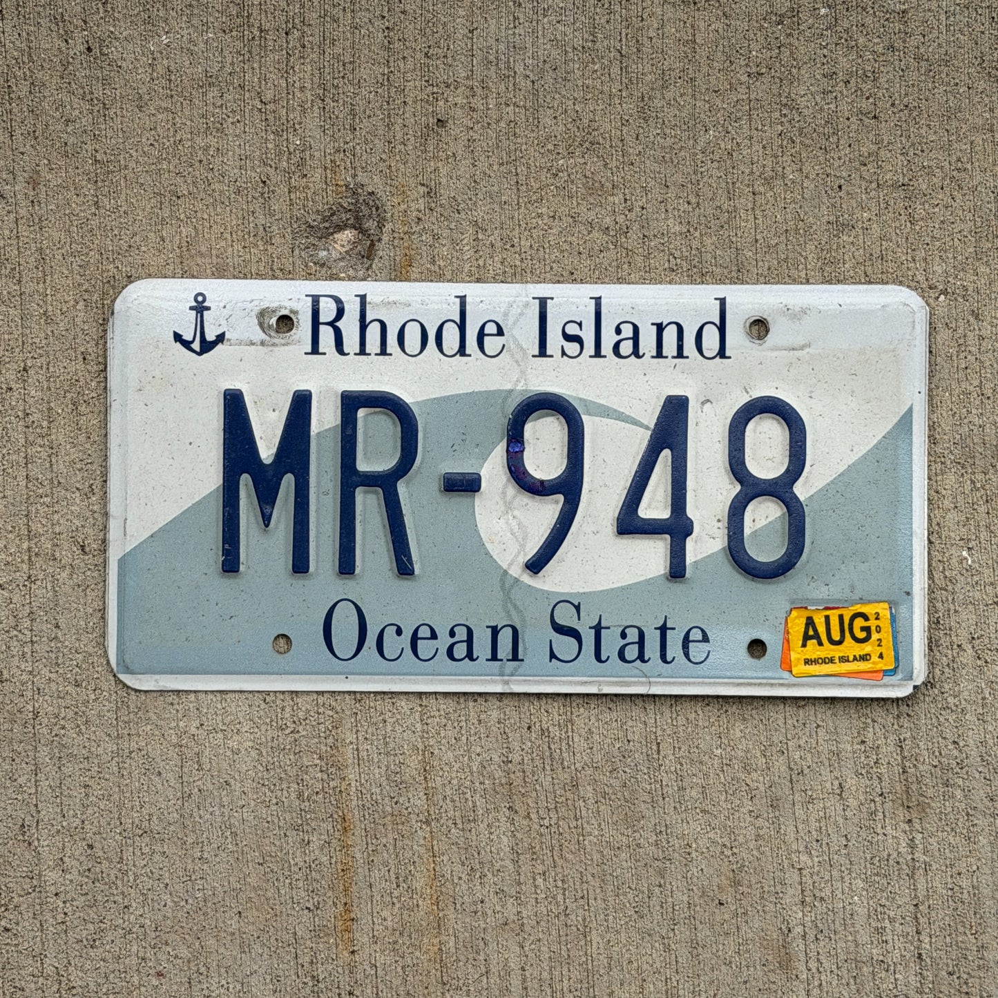 Photo of a 1996 2024 Rhode Island License Plate Auto Tag Garage Decor Vintage MR 948 with original patina