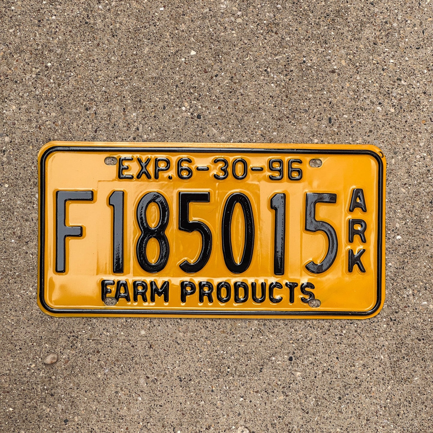 Photo of a 1996 Arkansas Farm Products License Plate Auto Tag 1 Garage Decor F 185015