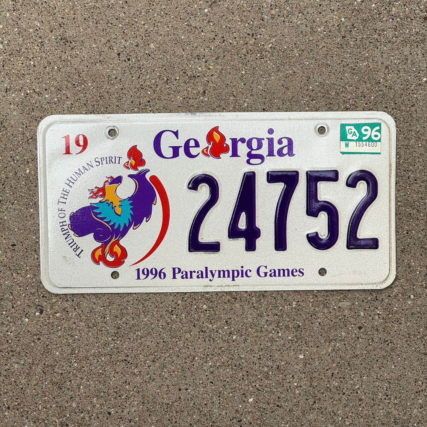Photo of a 1996 Georgia Graphic / Specialty License Plate Auto Tag Garage Decor Vintage Paralympic Games 24752