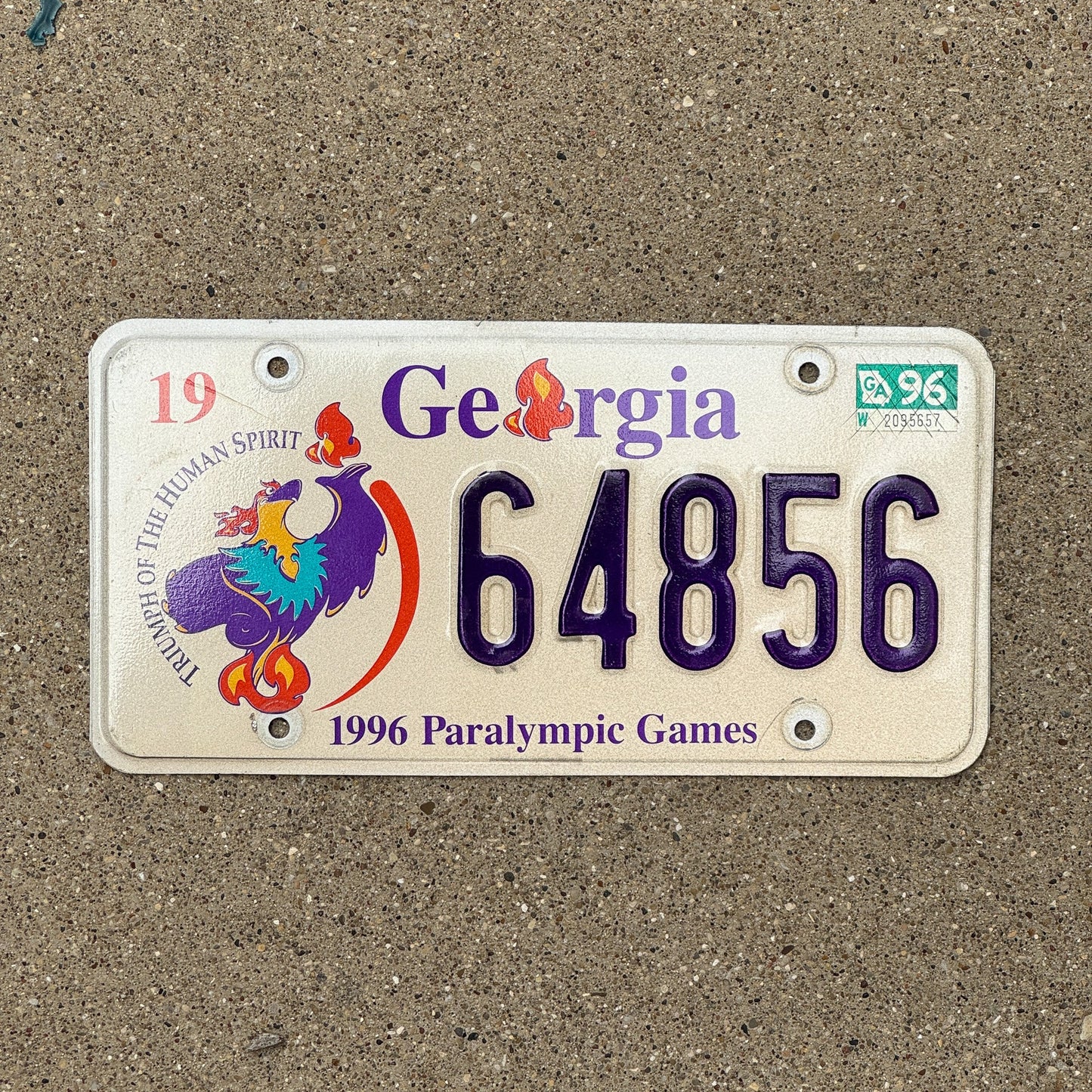 Photo of a 1996 Georgia Graphic / Specialty License Plate Auto Tag Garage Decor Vintage Paralympic Games 64856