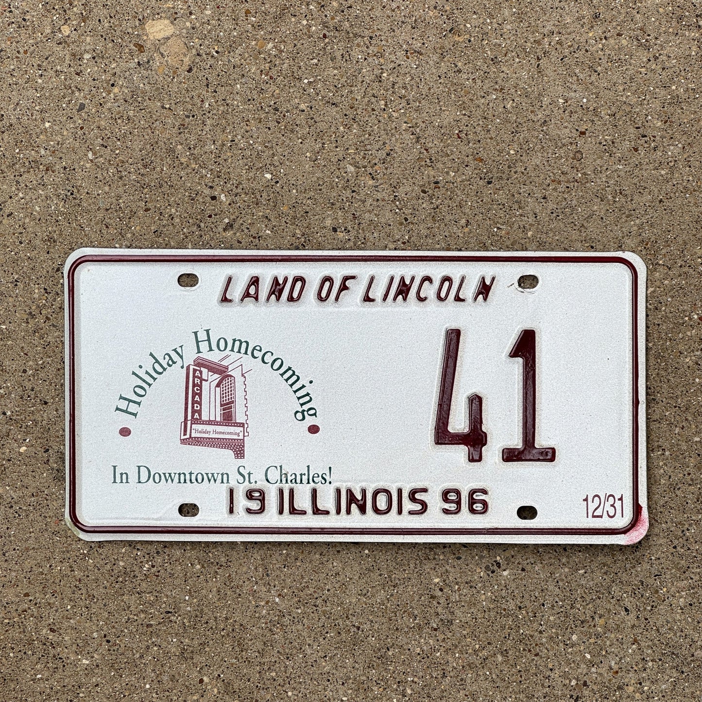 Photo of a 1996 Illinois EVENT License Plate Auto Tag Garage Decor Vintage St Charles Christmas 41