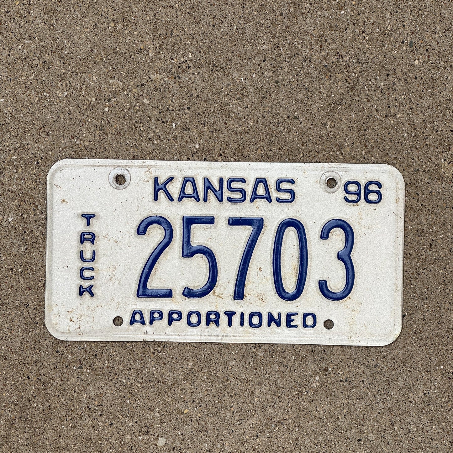 Photo of a 1996 Kansas Apportioned License Plate Auto Tag Garage Decor Vintage 25703