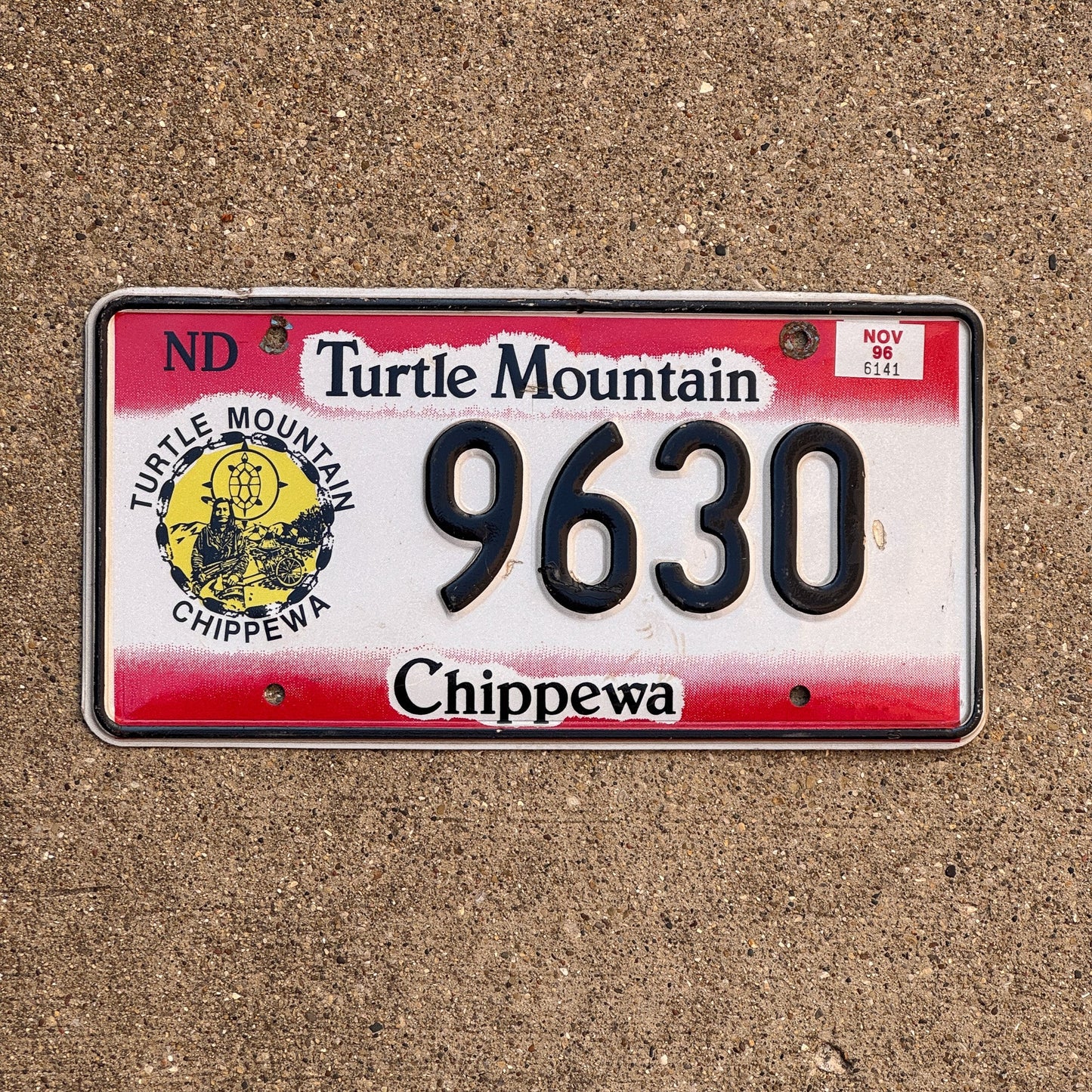Photo of a 1996 North Dakota Turtle Mountain Chippewa License Plate Auto Tag Garage Decor Vintage 9630