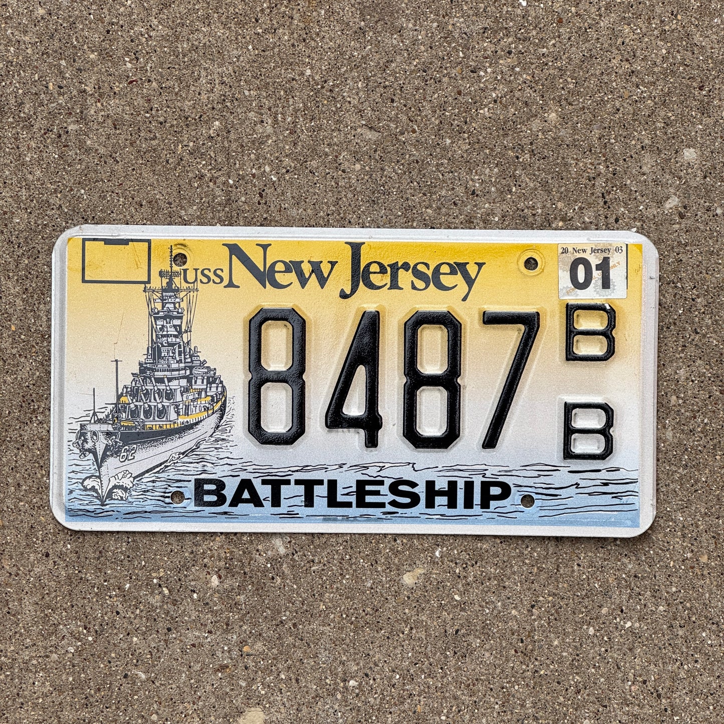 Photo of a 1996 New Jersey Graphic License Plate Auto Tag USS Battleship BB-62 Navy 8487 BB