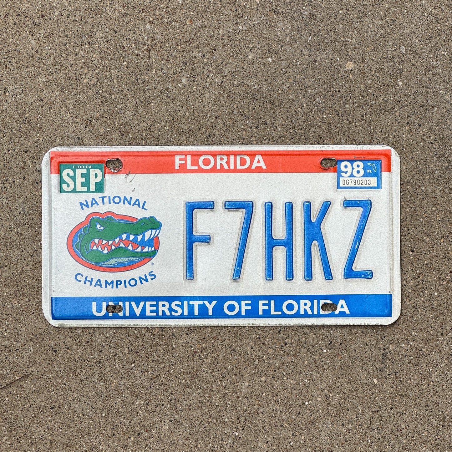 Photo of a 1997 1998 Florida Graphic / Specialty License Plate Auto Tag Garage Decor Vintage University of Florida National Champions F7HKZ