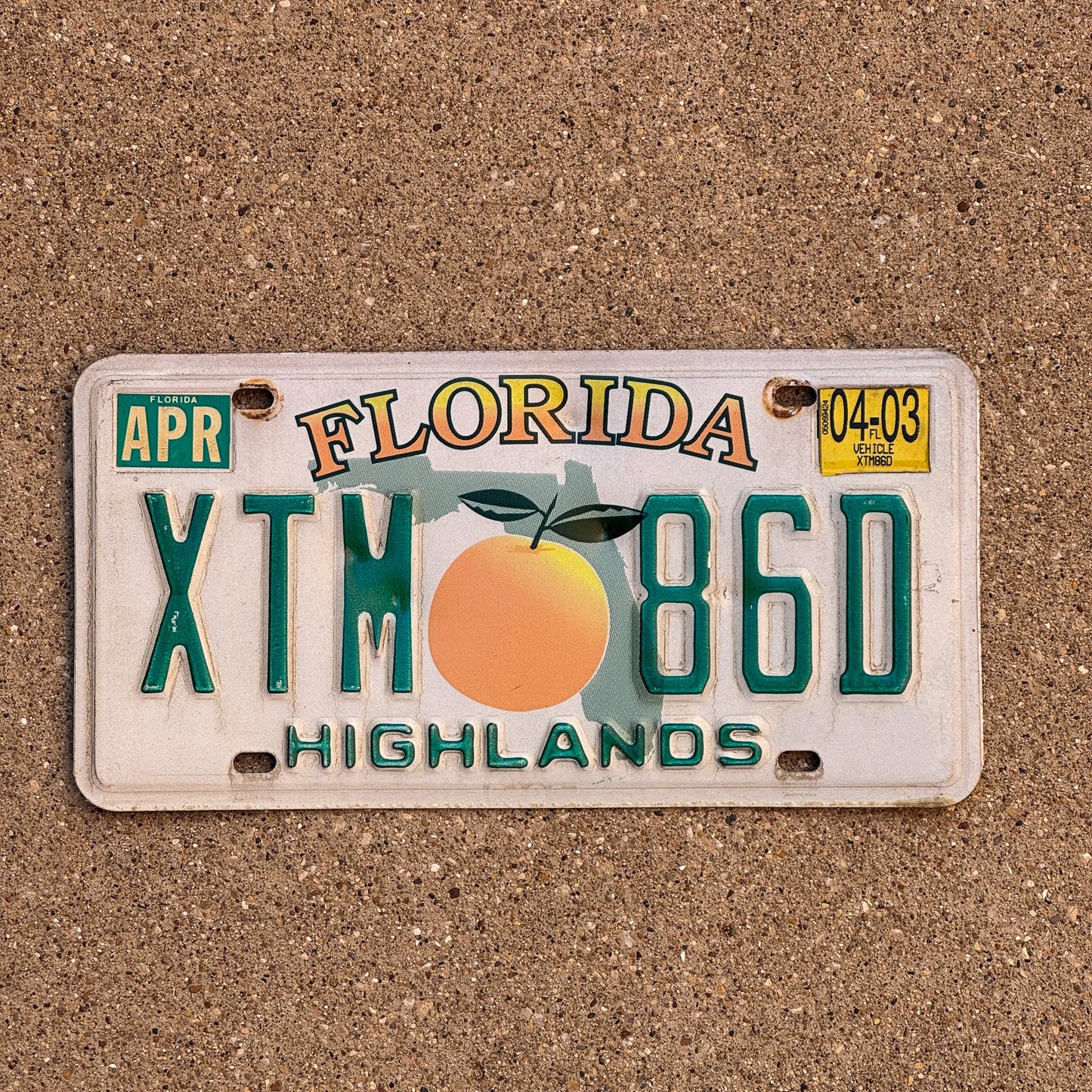 Photo of a 1997 2003 Florida License Plate Auto Tag Garage Decor Vintage XTM 86D