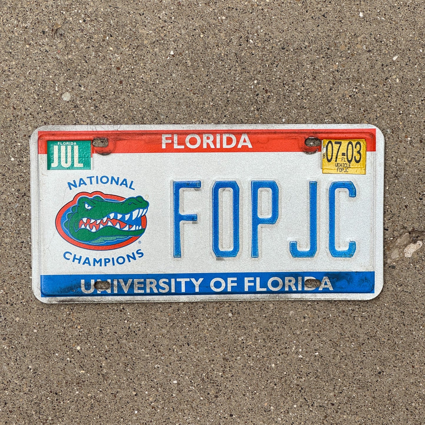 Photo of a 1997 2003 Florida University of Florida License Plate Auto Tag Garage Decor Vintage National Champions FOP JC