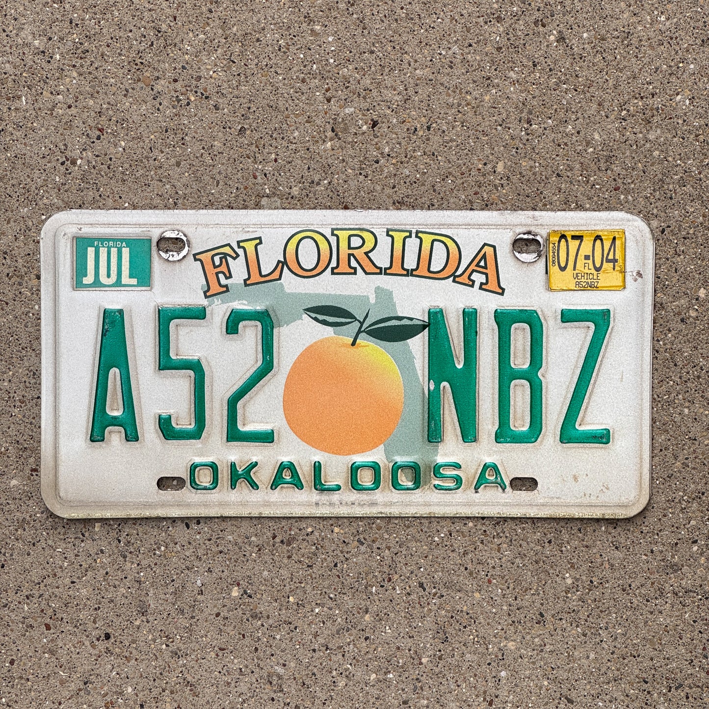 Photo of a 1997 2004 Florida License Plate Auto Tag Garage Decor Vintage A52 NBZ with original patina