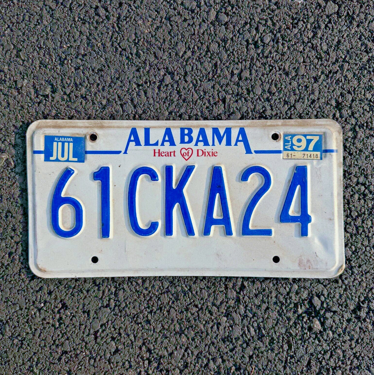 Photo of a 1997 Alabama License Plate Auto Tag Garage Decor Vintage Heart of Dixie 61 CKA 24