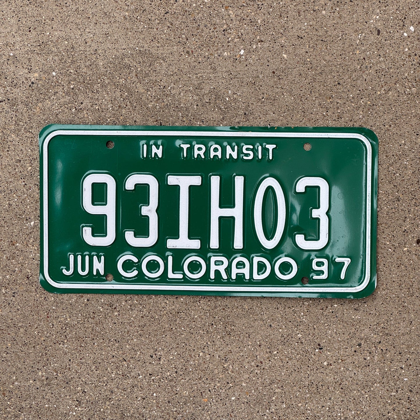 Photo of a 1997 Colorado In Transit License Plate Auto Tag Garage Decor Vintage 93 IH 03