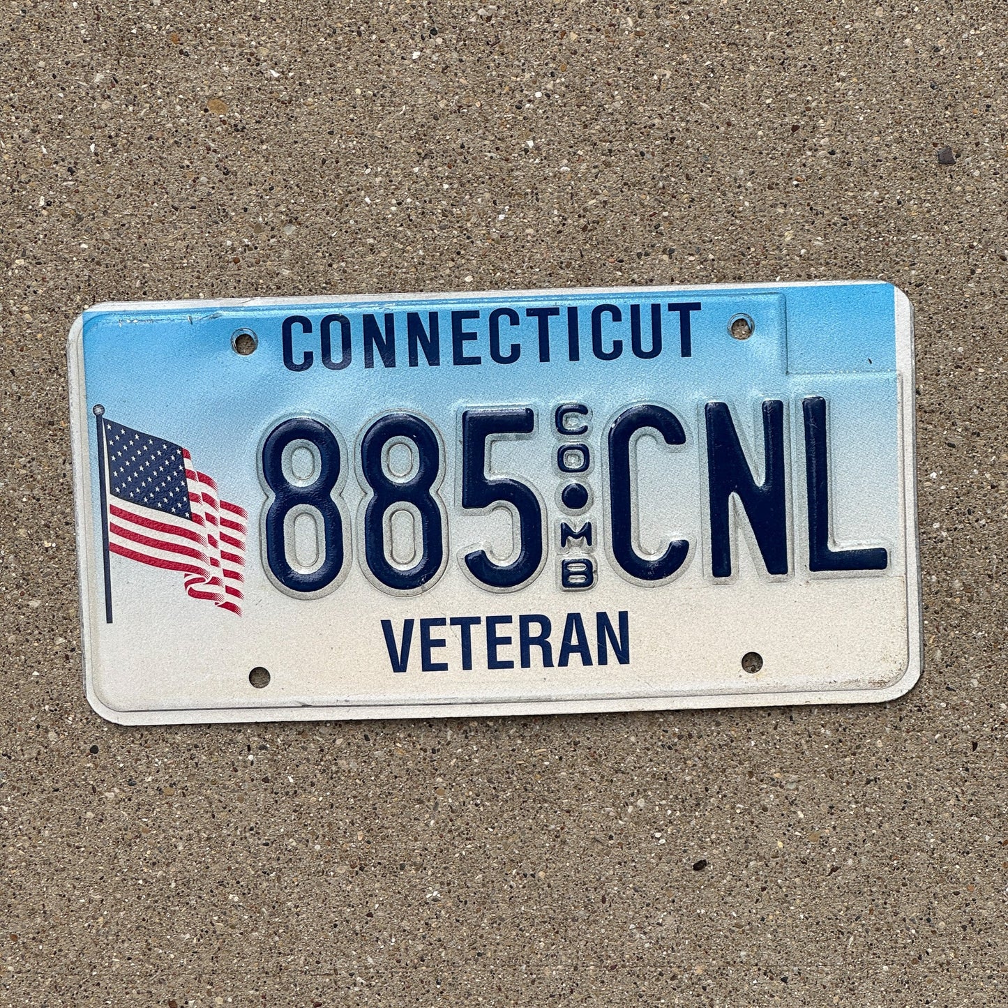 Photo of a 1997 Connecticut Veteran License Plate Auto Tag Garage Decor Vintage Combination 885 CNL