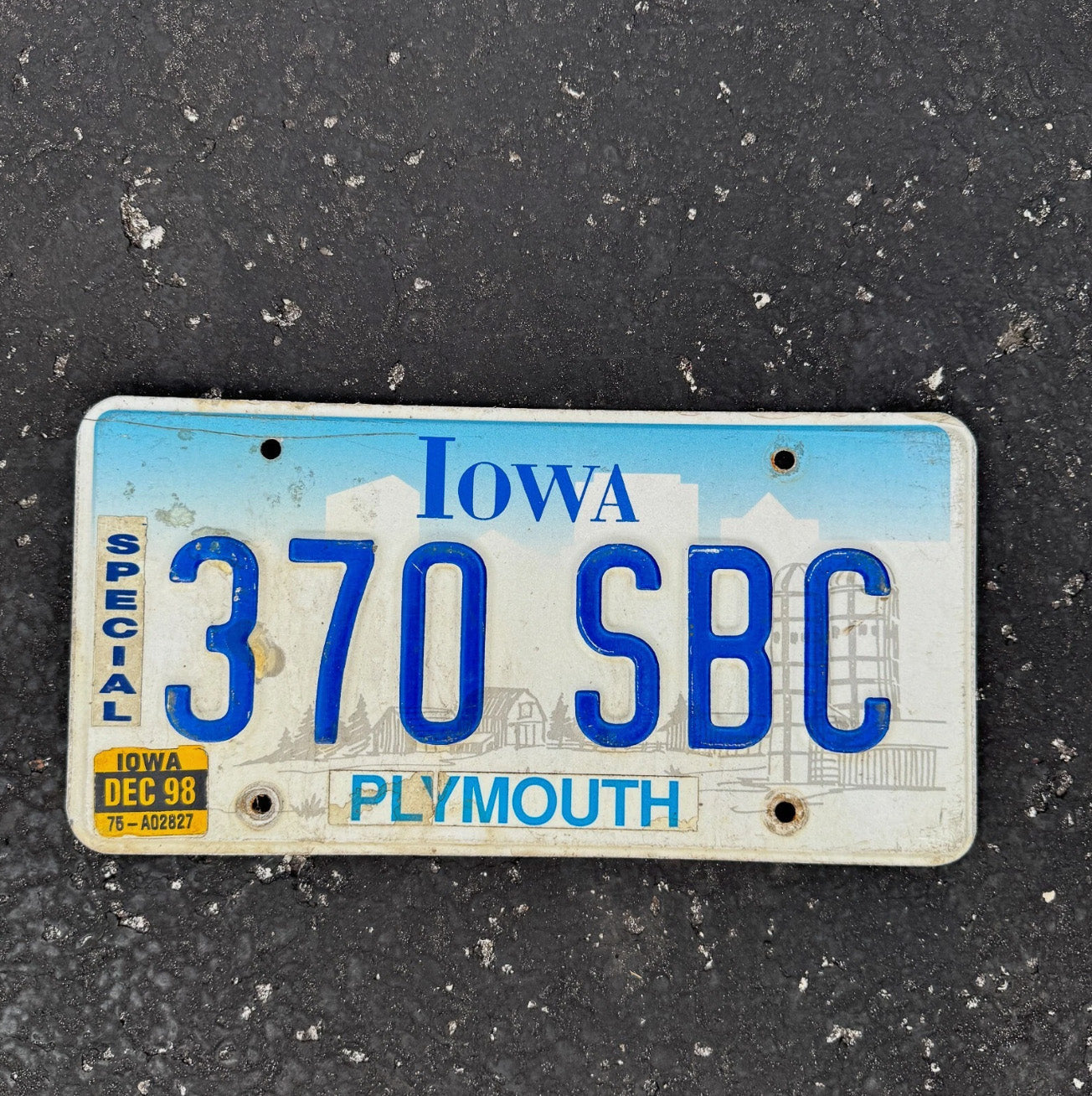 Photo of a 1997 Iowa Special License Plate Auto Tag Garage Decor Vintage Farm Truck 370 SBC