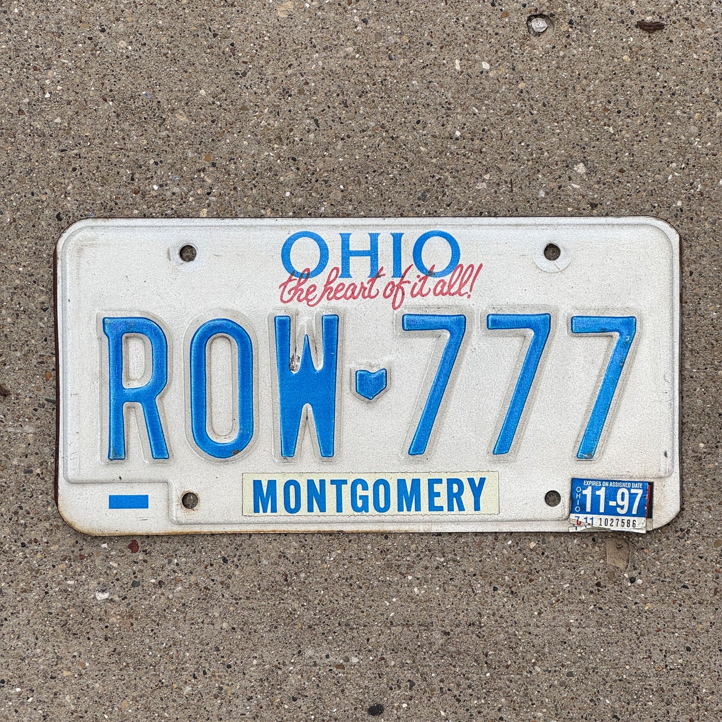 Photo of a 1997 Ohio License Plate Auto Tag Garage Decor Vintage Repeat Repeating ROW 777