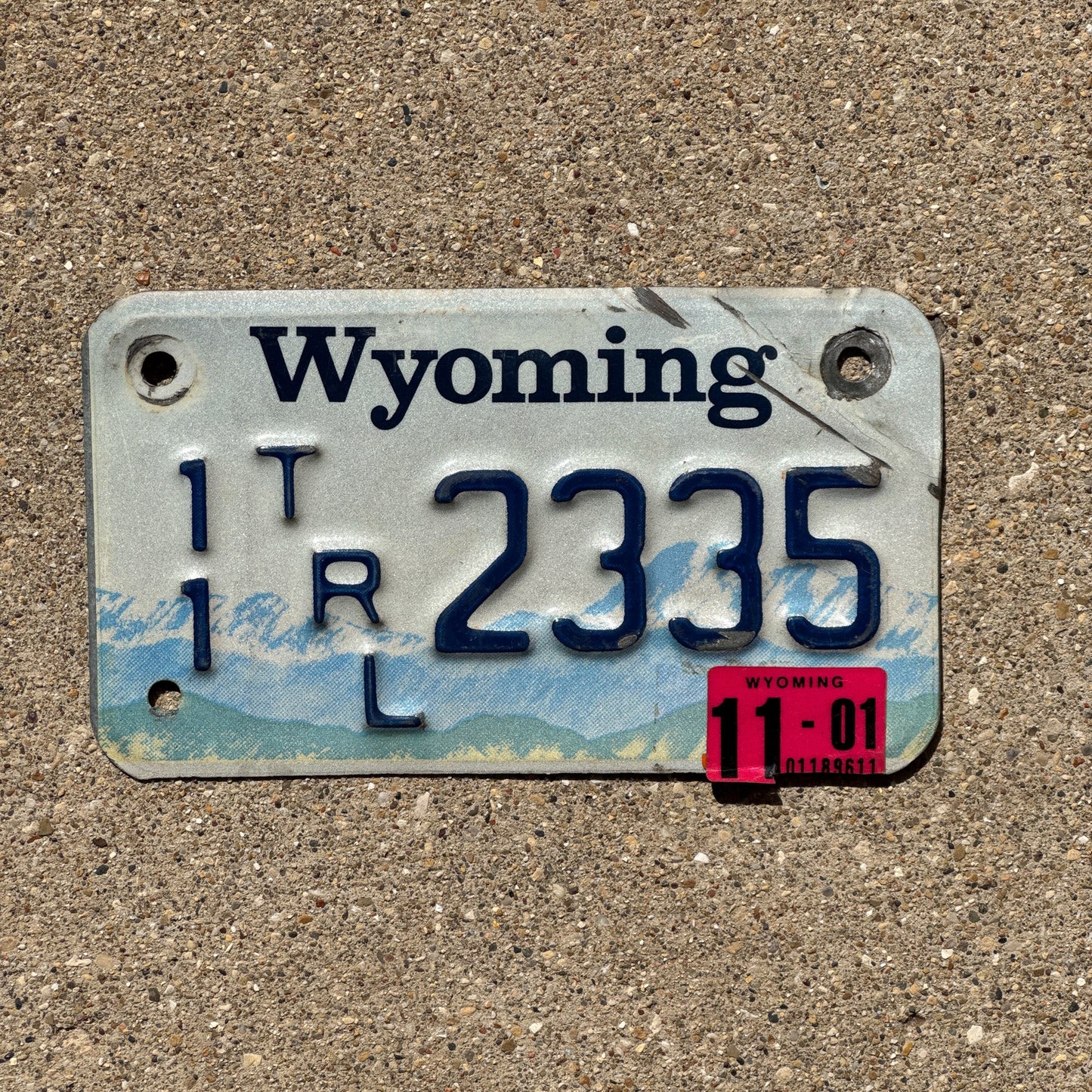 Photo of a 1997 Wyoming MOTORYCLE TRAILER License Plate Auto Tag Garage Decor Vintage 11 2335