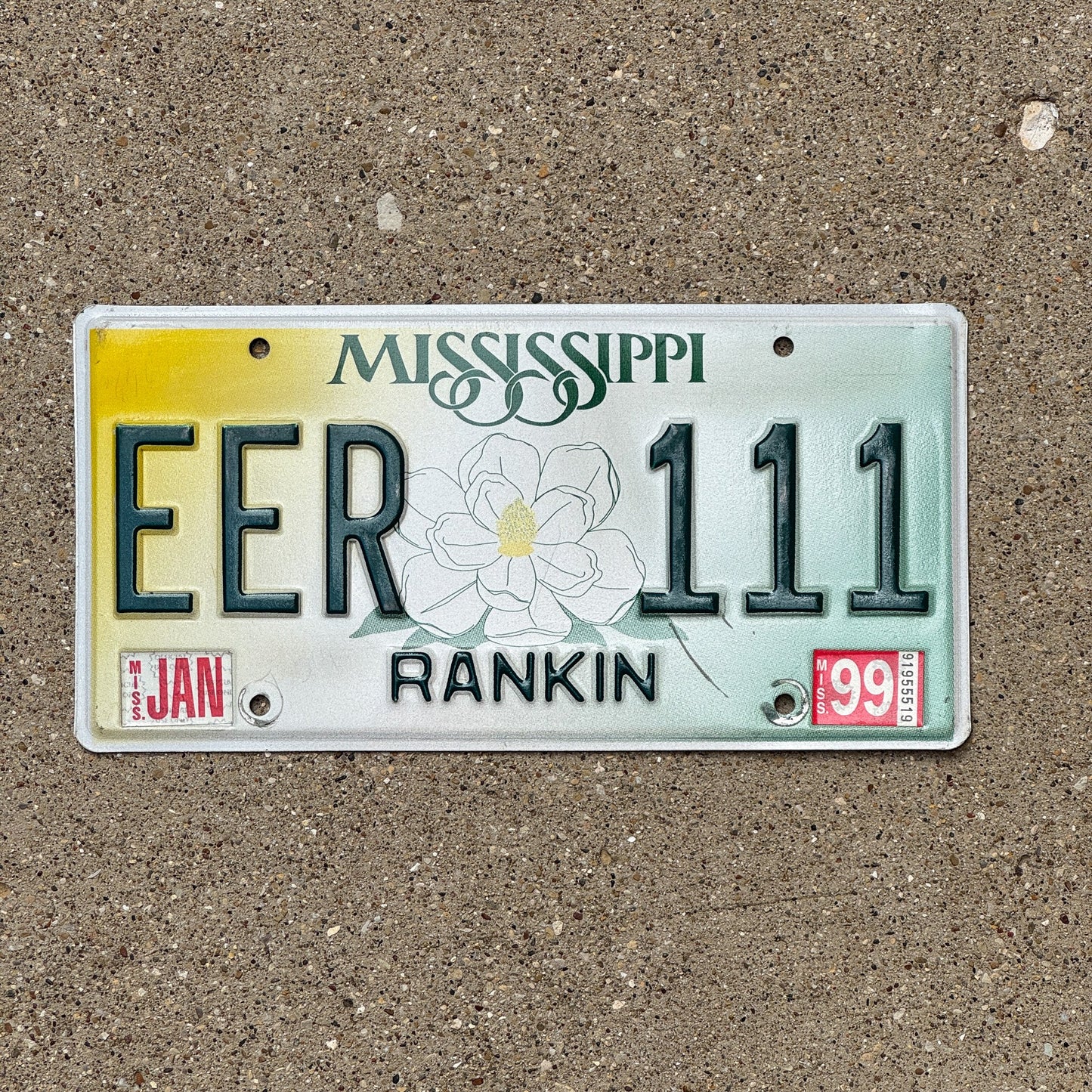 Photo of a 1998 1999 Mississippi License Plate Auto Tag Garage Decor Vintage Repeat Repeating EER 111