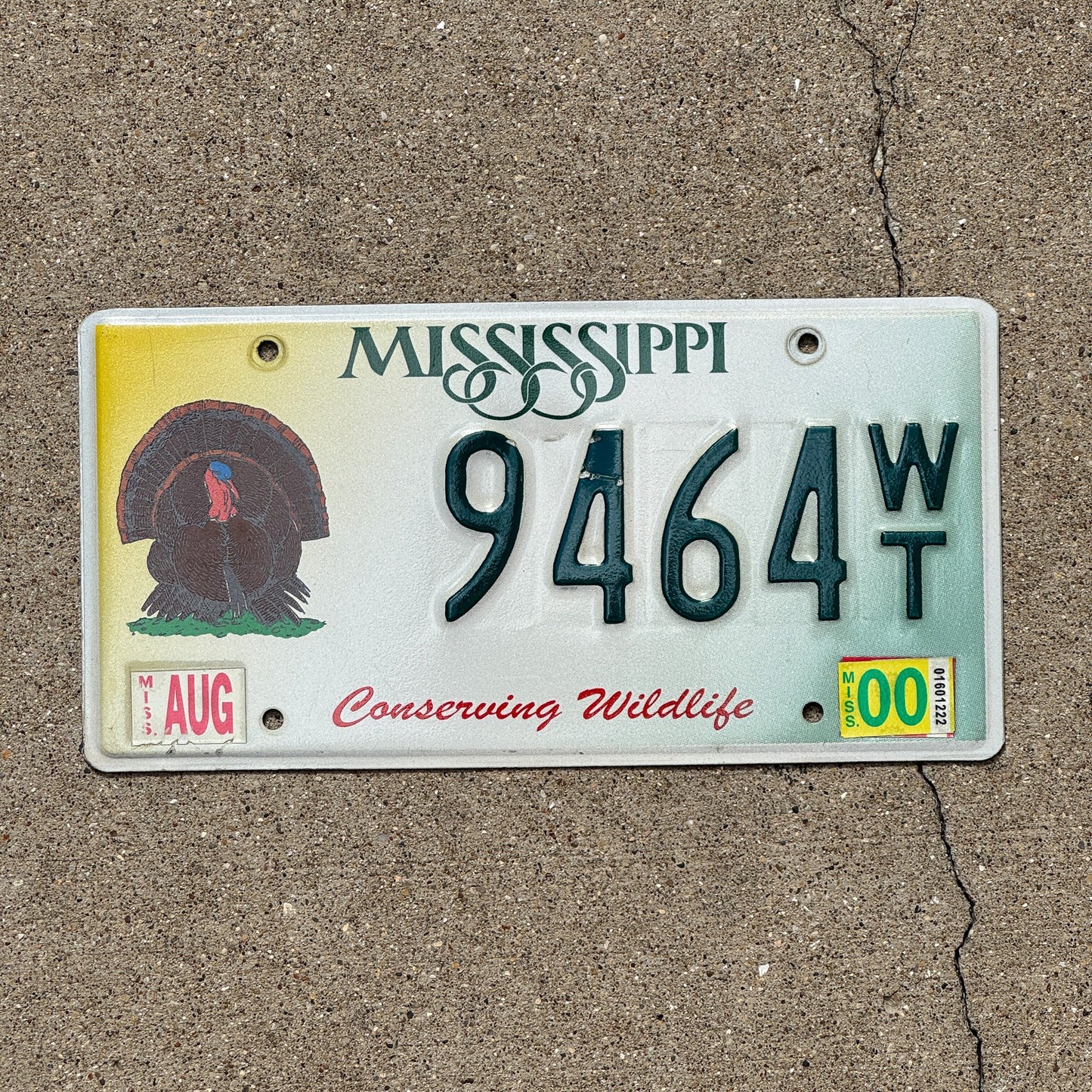 Photo of a 1998 2000 Mississippi License Plate Auto Tag Garage Decor Vintage Conserving Wildlife Hunting Turkey Thanksgiving 9464