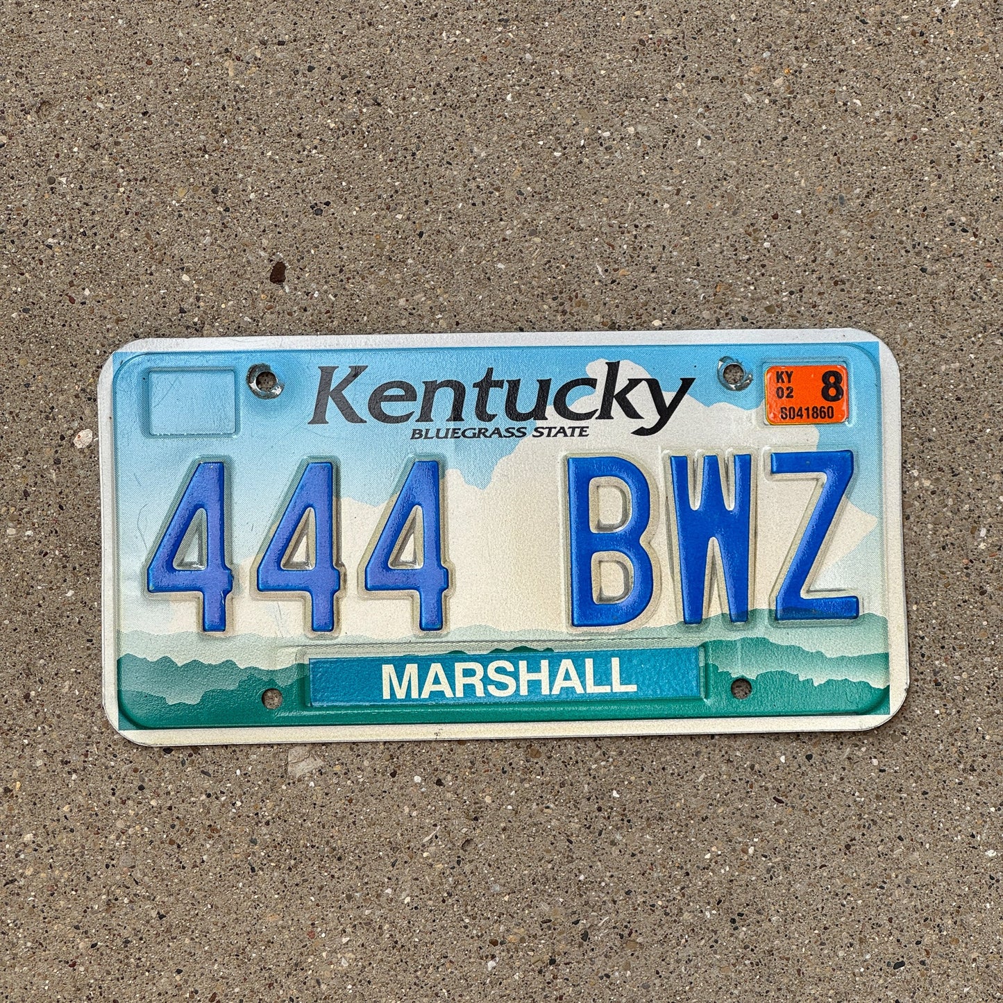 Photo of a 1998 2002 Kentucky License Plate Auto Tag Garage Decor Vintage Repeat Repeating 444 BWZ