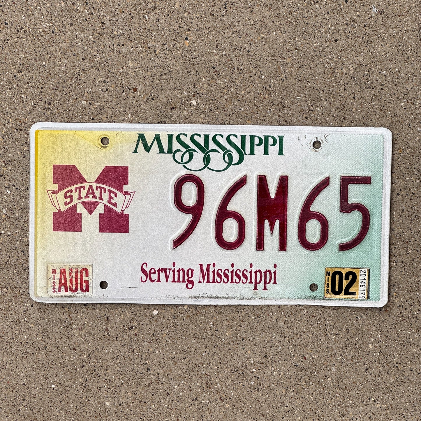 Photo of a 1998 2002 Mississippi Mississippi State License Plate Auto Tag Garage Decor Vintage University College 96 M 65