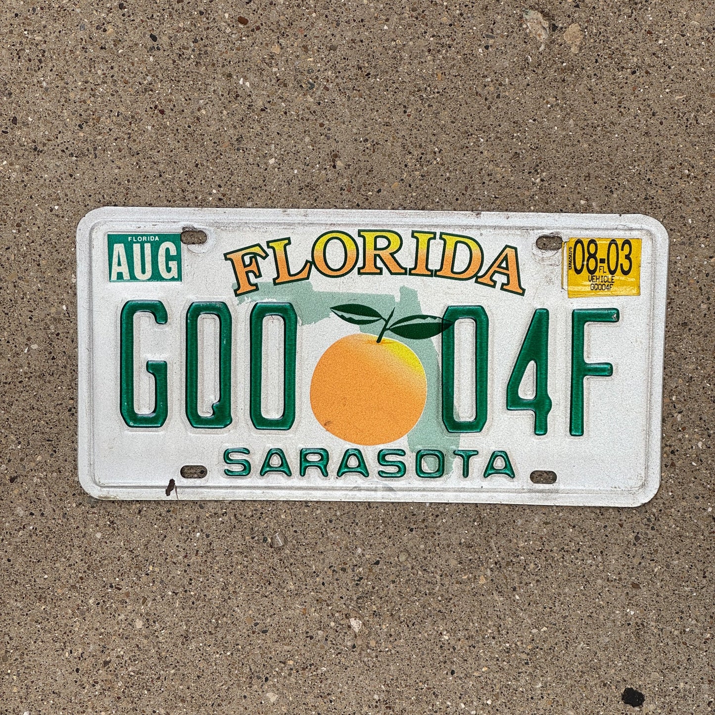 Photo of a 1998 2003 Florida License Plate Auto Tag Garage Decor Vintage Sarasota County GQ0 04F