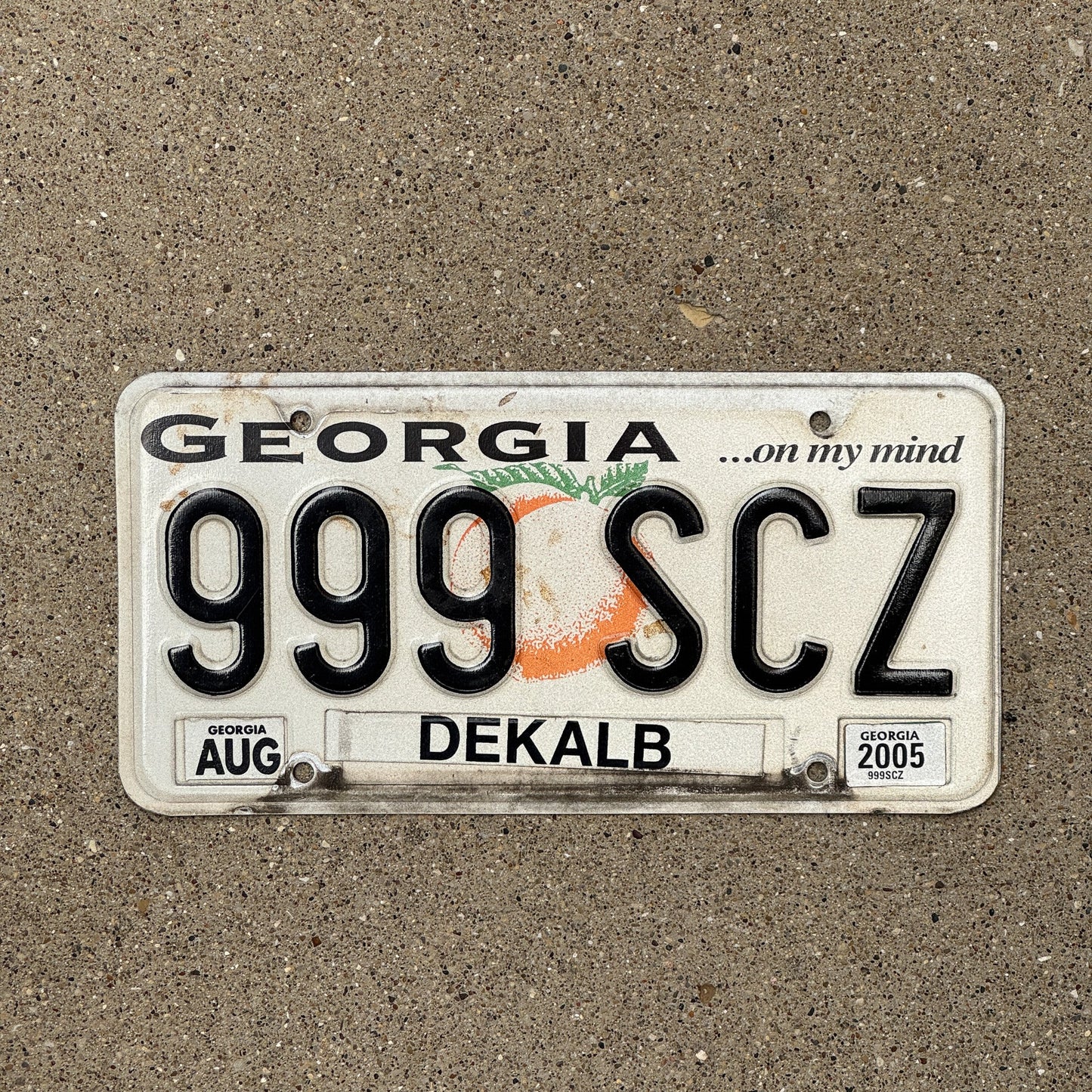 Photo of a 1998 2005 Georgia License Plate Auto Tag Garage Decor Vintage Repeat Repeating 999 SCZ