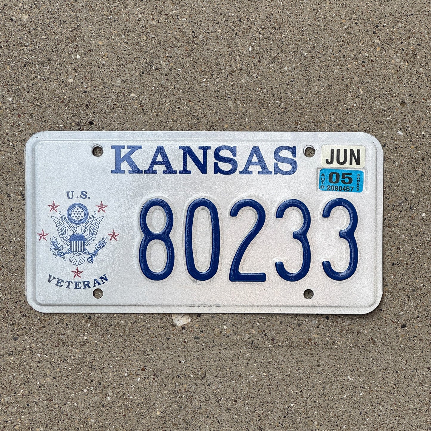Photo of a 1998 2005 Kansas Veteran License Plate Auto Tag Garage Decor Vintage Military 80233